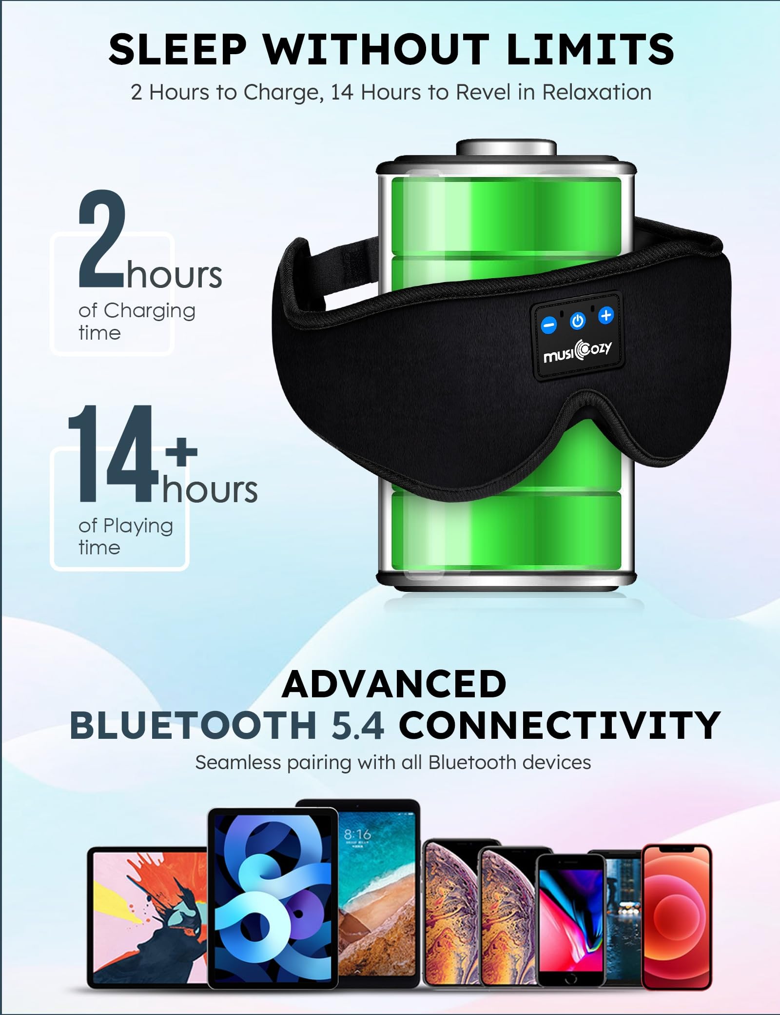 MUSICOZY Bluetooth 5.4 Sleep Headphones Sleeping Eye Mask Earbuds - MUSICOZY Official Product View 3