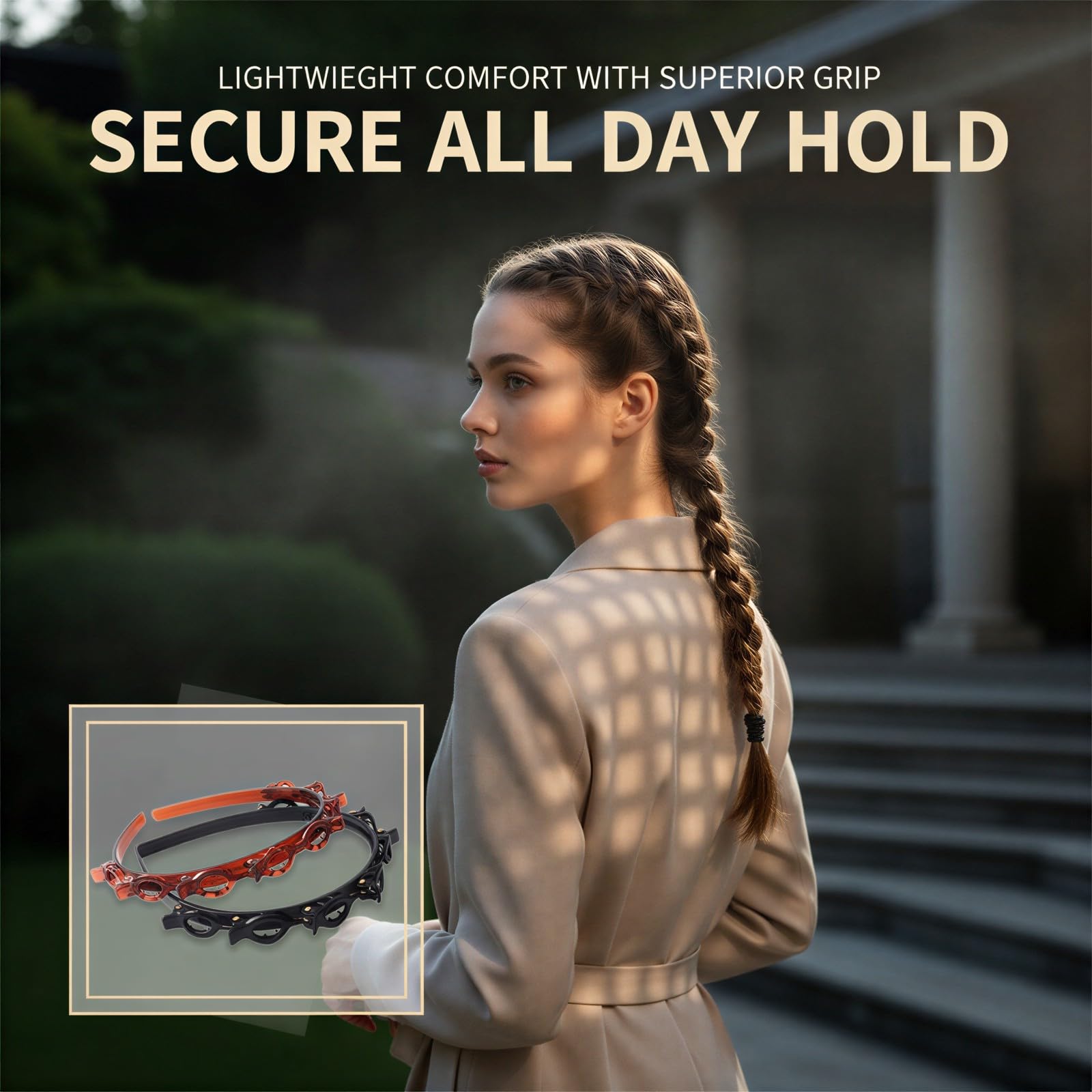 Red and black braided hairband with double layers and teeth design, plastic resin hair accessory for women, wide hairstyle holder.