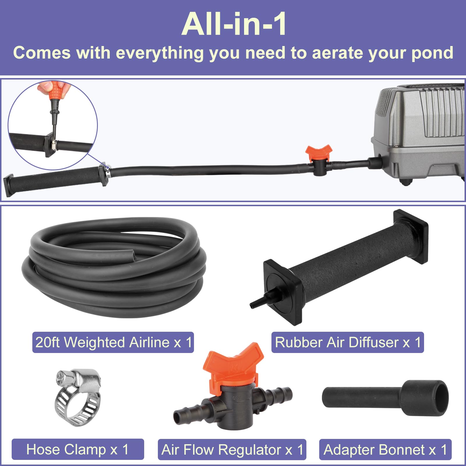 AquaMiracle Koi Pond Aerator Pond Air Pump with Self-Sinking Airl - AquaMiracle Official Product View 4