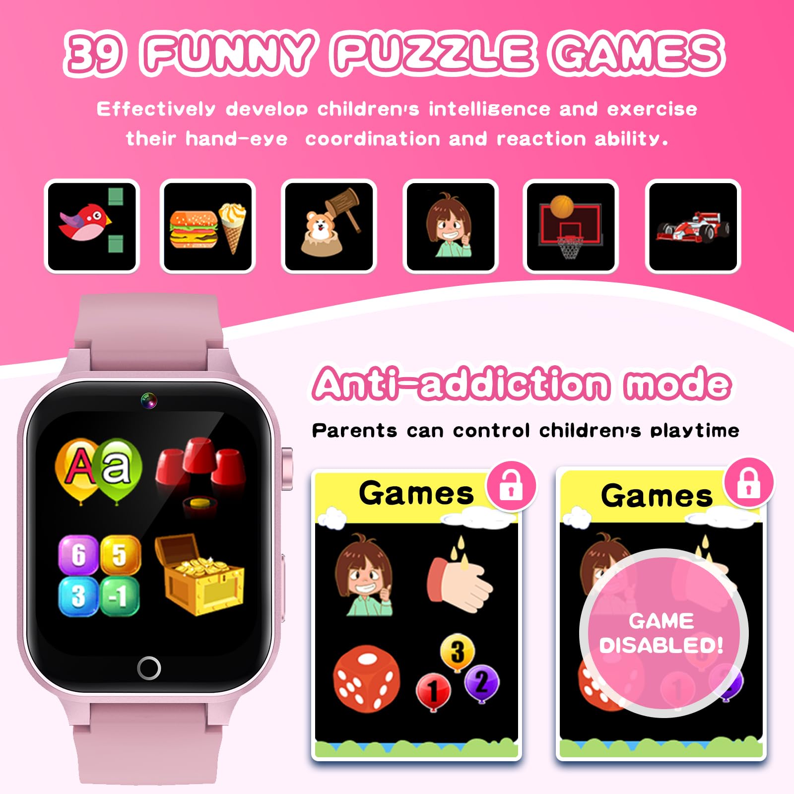 Cosjoype Kids Smart Watch Gift for Girls Age 5-12, 39 Games HD Touch S - View 5