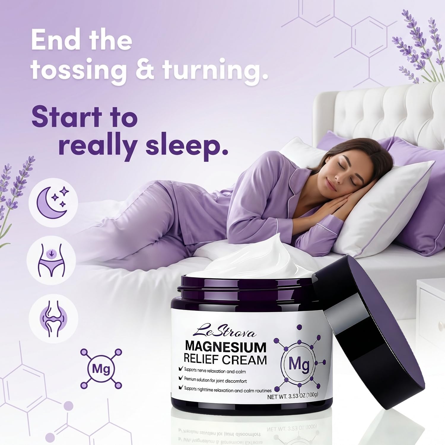 LeStrova Magnesium Cream with Peppermint & Turmeric, All Skin Types