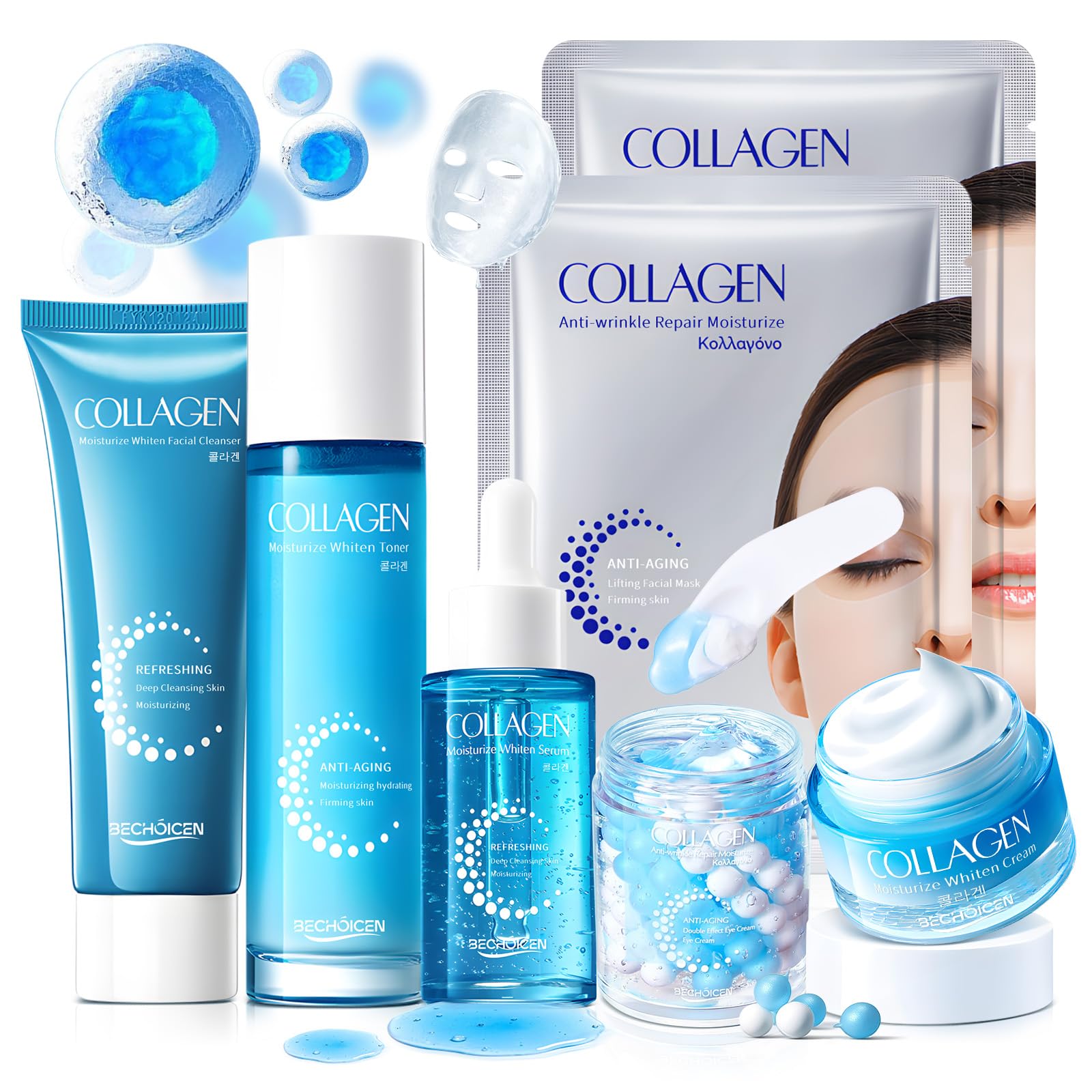 Collagen Skincare Set for Women – 7Pcs Face Care Kit with - BECHOICEN