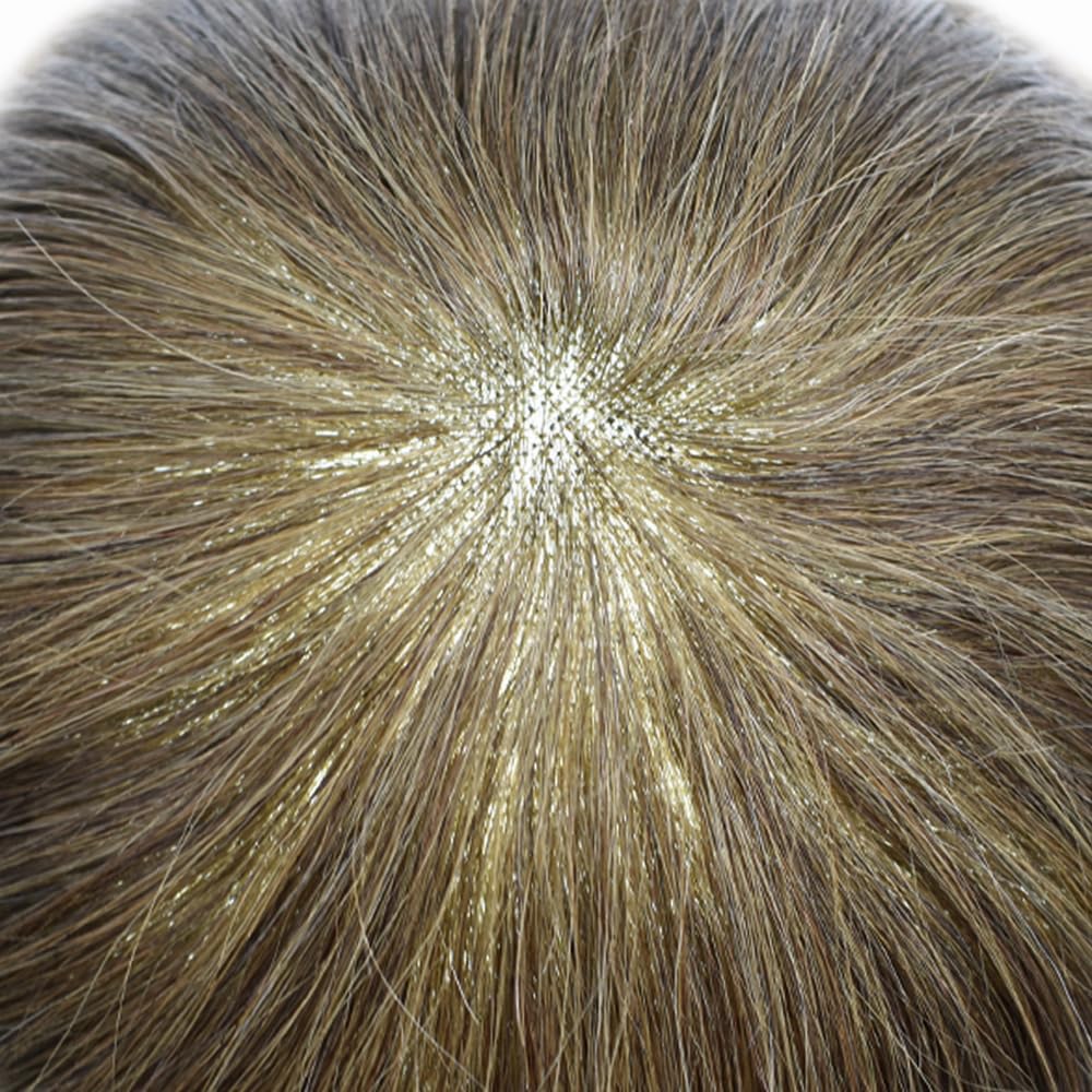 Curve Hair Mens Toupee Human Hair Piece Replacement System Monofilament Wig Hair Unit for Men Durable Poly Coated Mens Hairpiece (#520 Light-Med Brown+20% Gray, 6"X9")