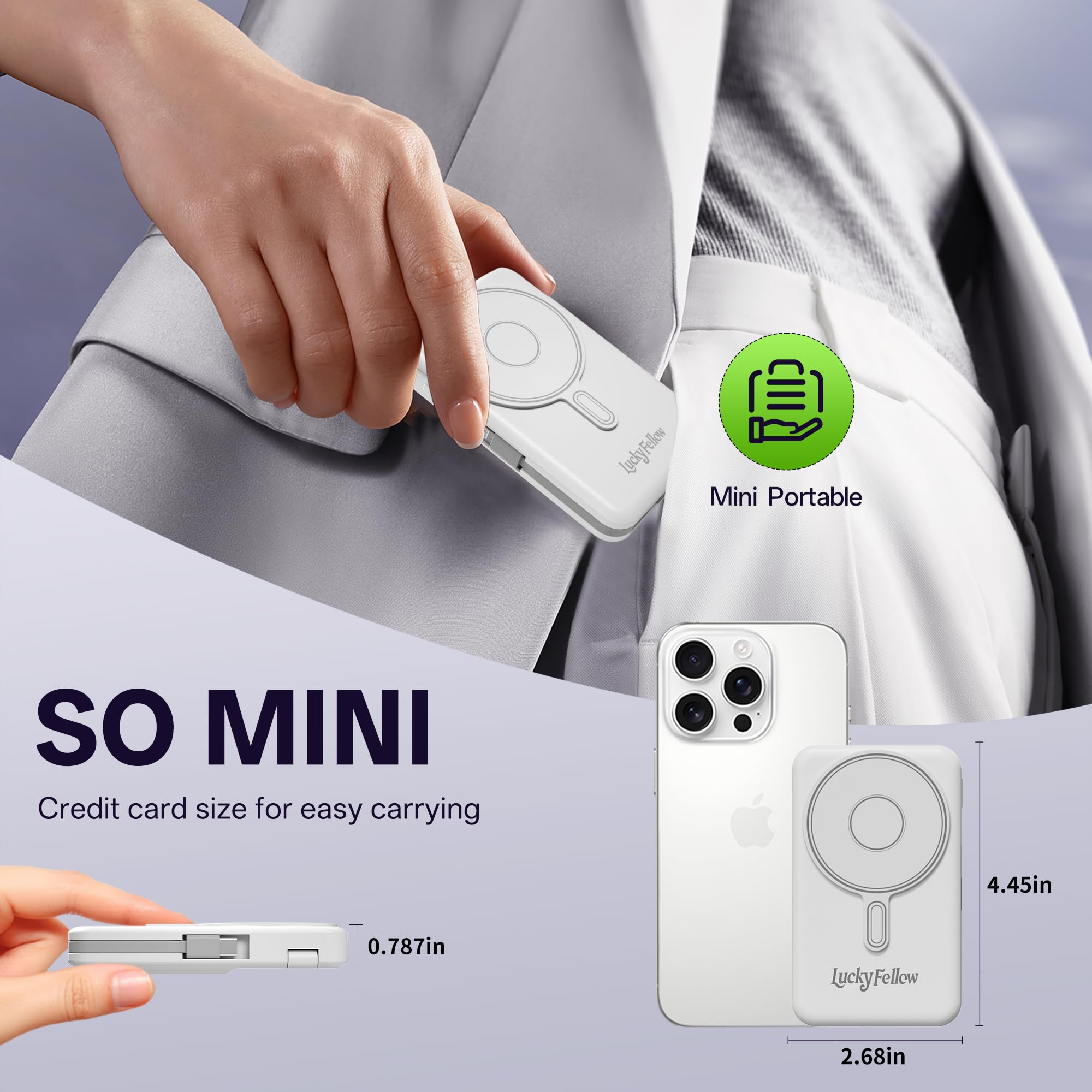 Magnetic Portable Charger Built in Cables 10000mAh Fast - LUCKYFELLOW Official Imagery - 5