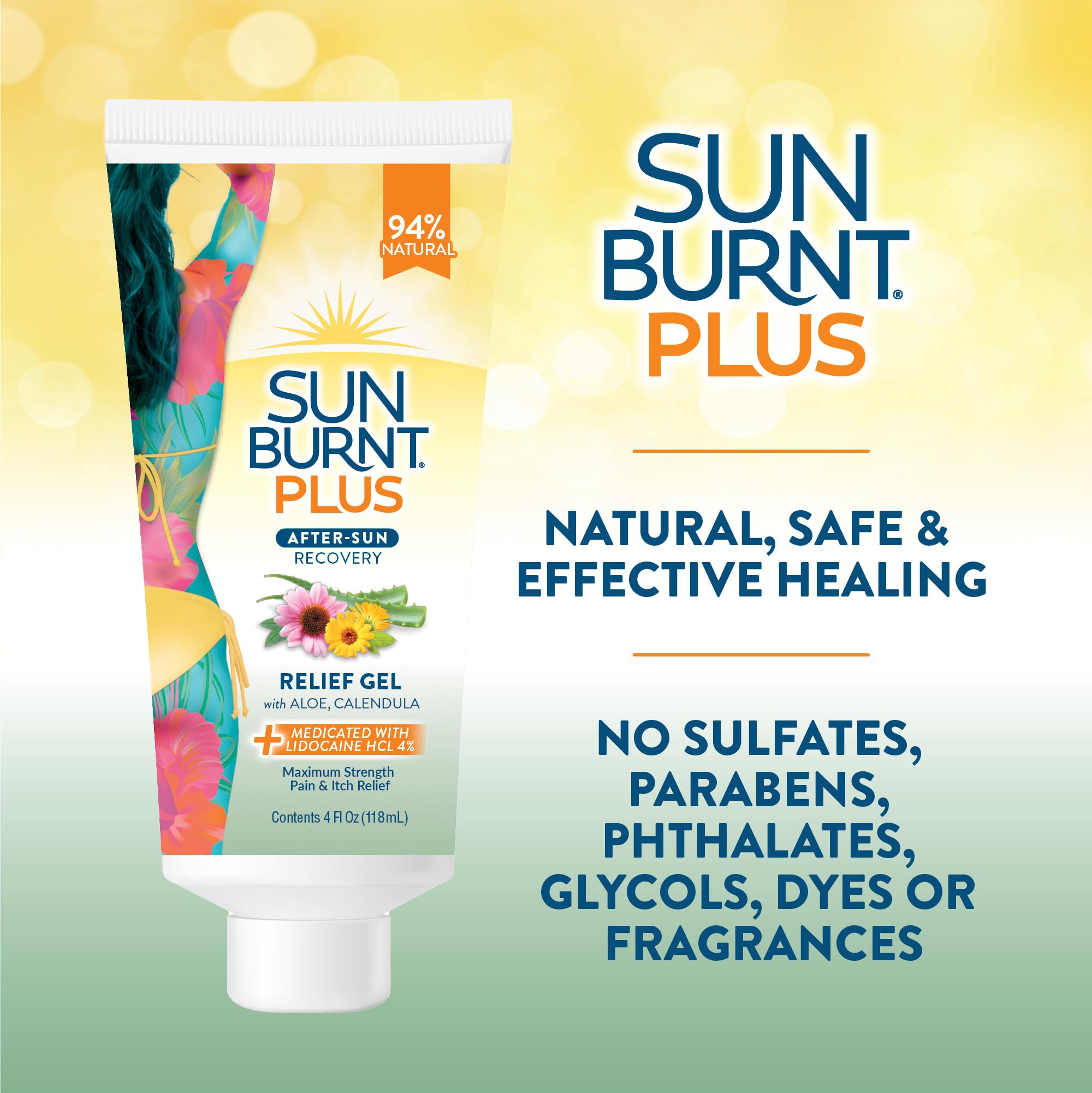 Sunburnt Plus After-Sun Pain Relief Gel with Lidocaine 4 oz