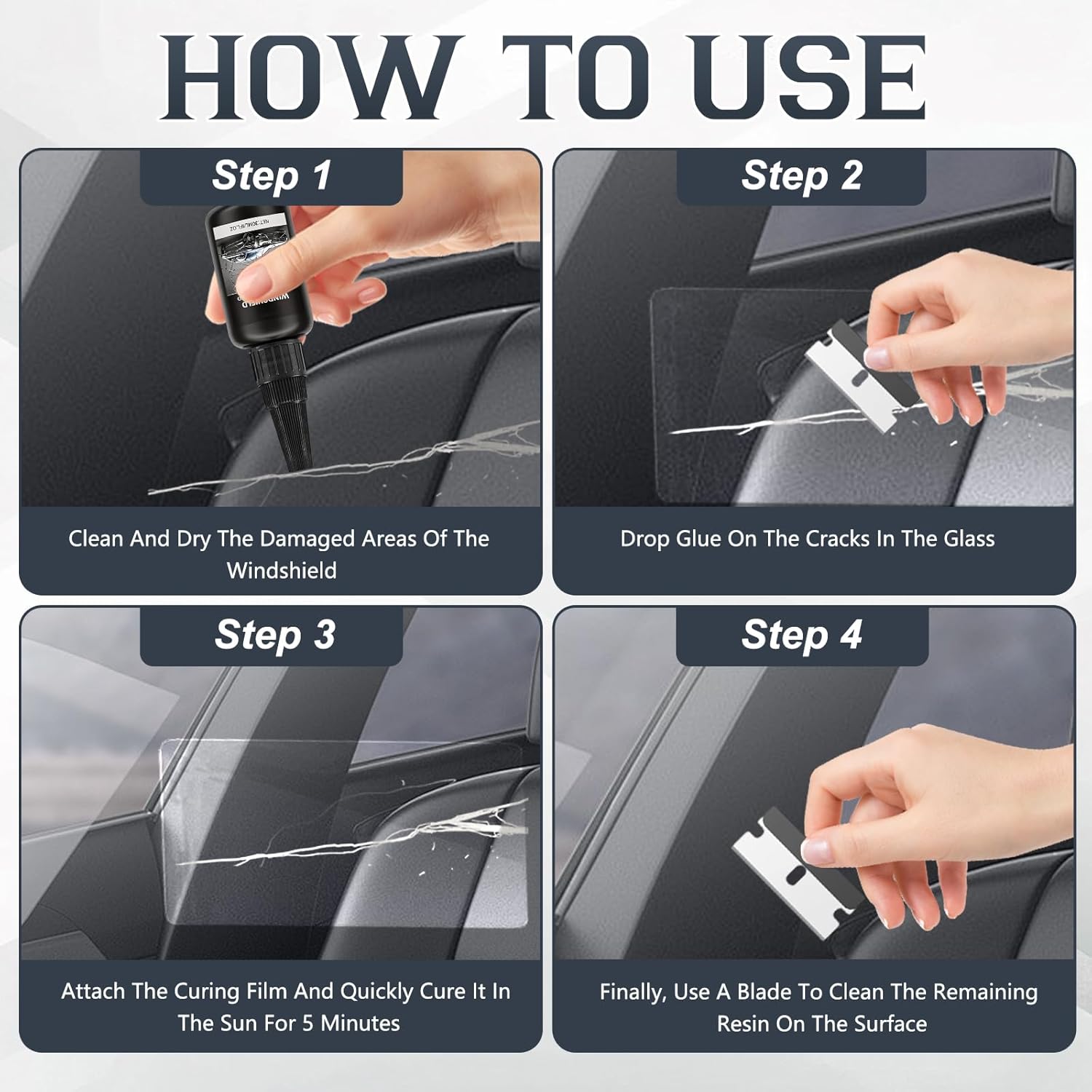 KEBEGE windshield crack repair kit with tools and resin for quick DIY glass crack repairs