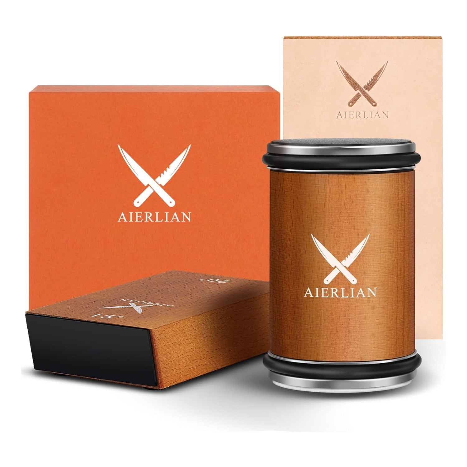 AIERLIAN rolling knife sharpener kit with diamond abrasives, designed for sharpening kitchen knives efficiently.