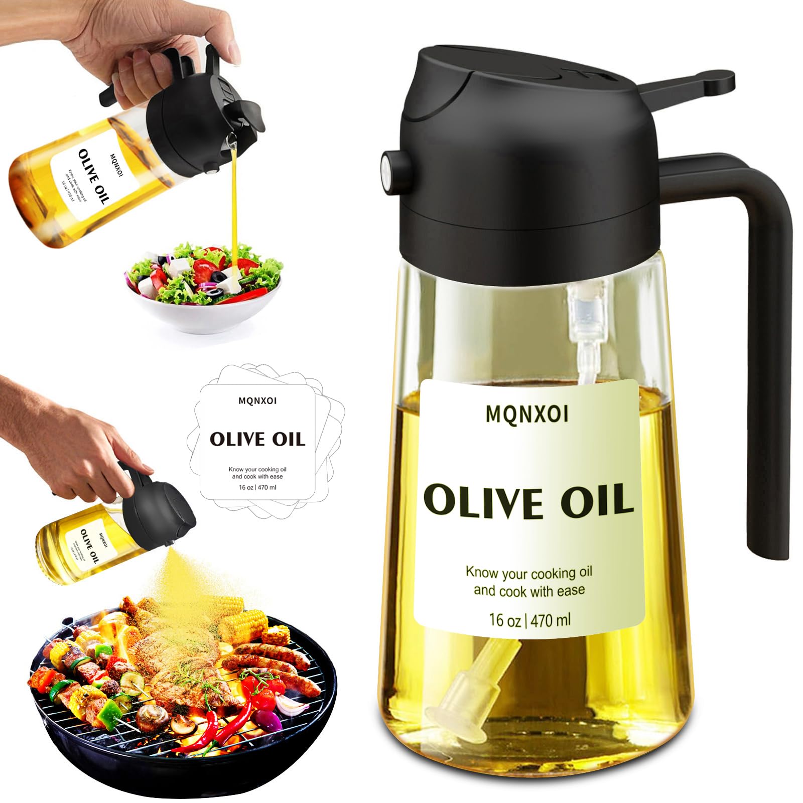 mqnxoi 2 in 1 Glass Oil Sprayer & Dispenser,16oz/470ml Olive Cooking, - View 1