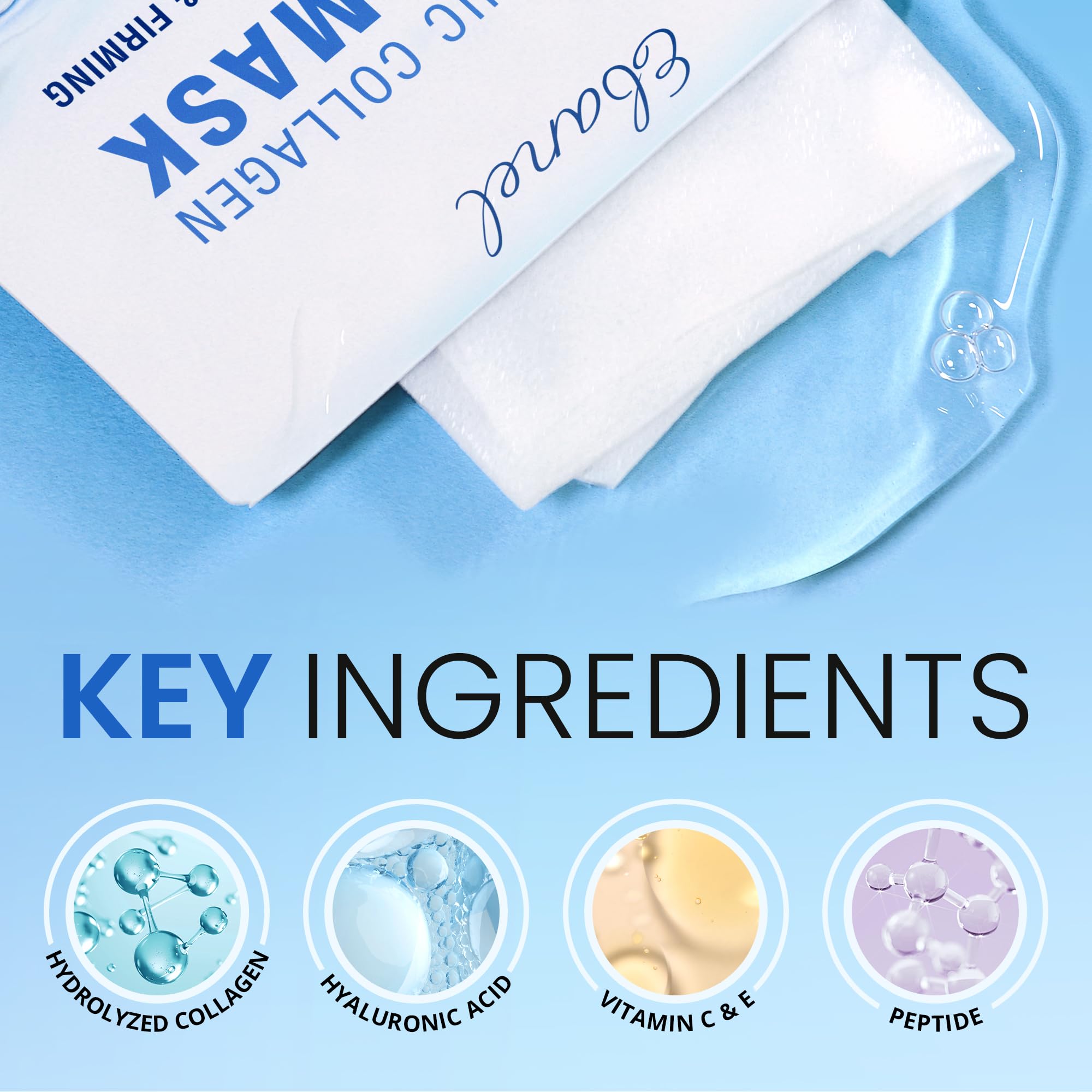 Ebanel 10-Pack Collagen Face Mask with Hyaluronic Acid, Vitamin - Ebanel