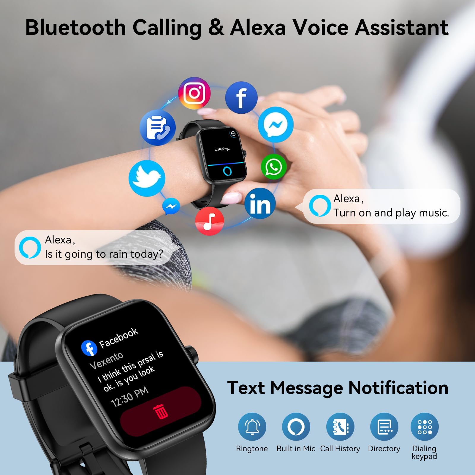 BOOOMIC Smart Watch for Men Women with Alexa Built-in, Bluetooth Calli - View 2