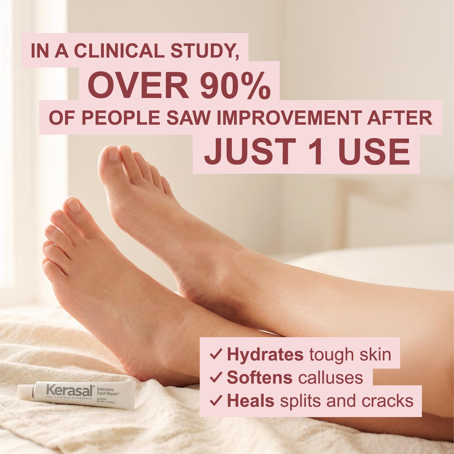 Kerasal Intensive Foot Repair Ointment 1 oz, moisturizing skin moisturizer for cracked heels and dry feet, in a small tube