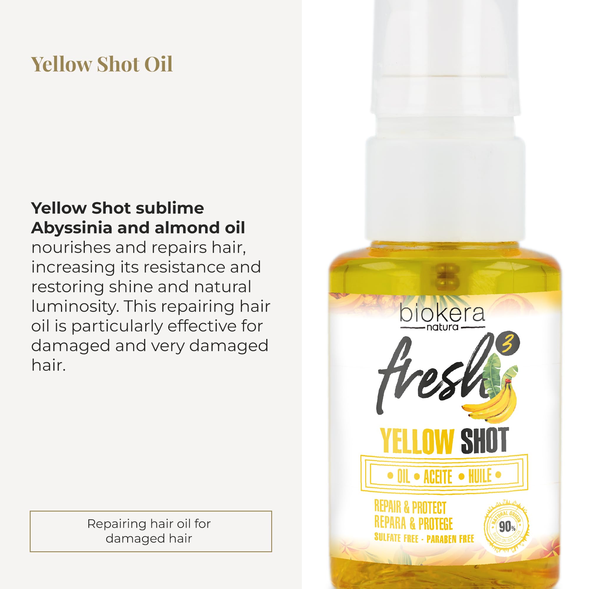 SALERM - Hair Oil - Biokera Fresh Yellow Shot Oil - 75 ml - Abyssinian and Almond Oil - Nourishes, Repairs, and Protects Damaged Hair - Shinier Hair - Sulfate-Free and Paraben-Free