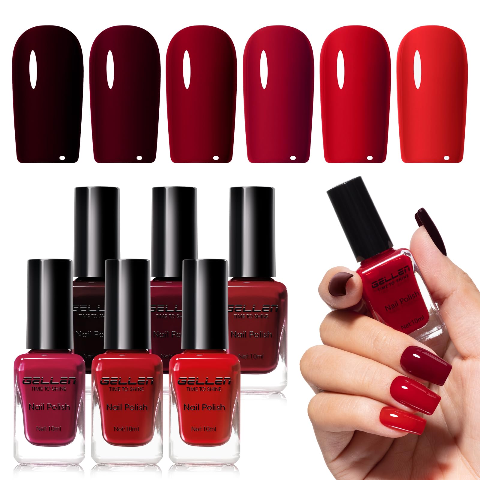 GELLEN Dark Red Nail Polish Set Fall Winter, No Light Needed, - Product Imagery