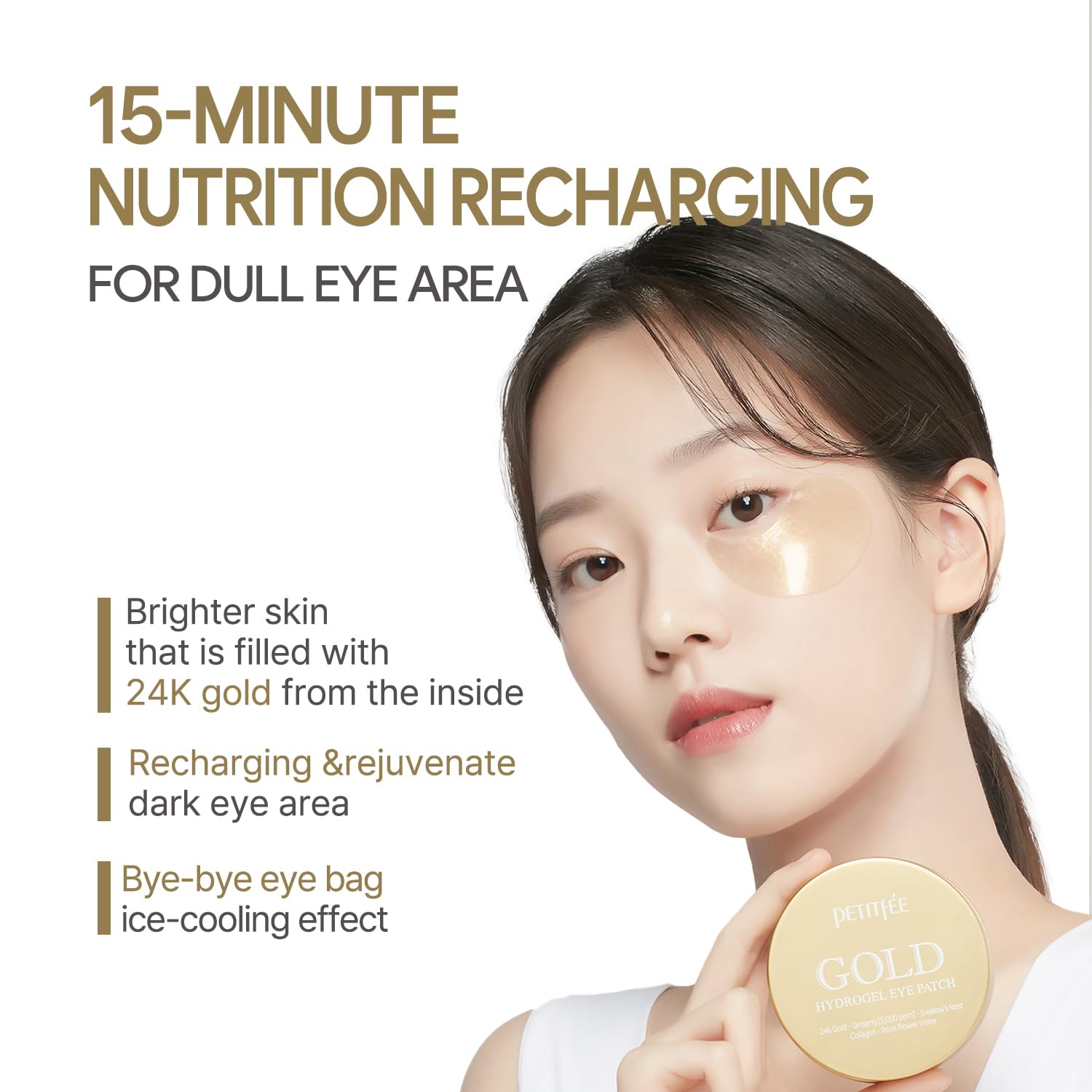 Petitfee Gold Hydrogel Eye Patch 60ea (30pairs) - 24k Gold Eye Mask for Moisturizing, Glowy Skin, Hydrating, Skin Elasticity, Youthful Complexion, Ginseng, Collagen - Petitfee Official Product View 4