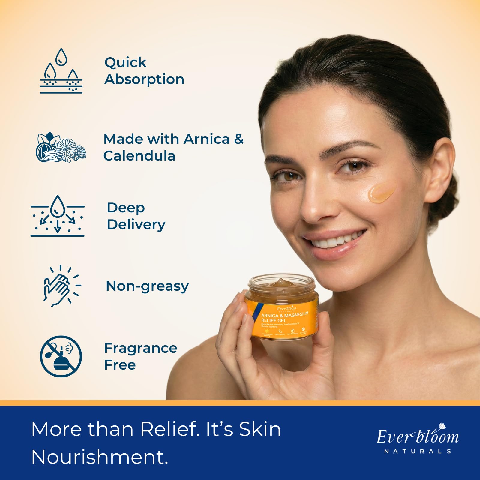 Everbloom Naturals Arnica & Magnesium Calming Gel in 4oz tube, soothing skin care agent for relaxation and relief
