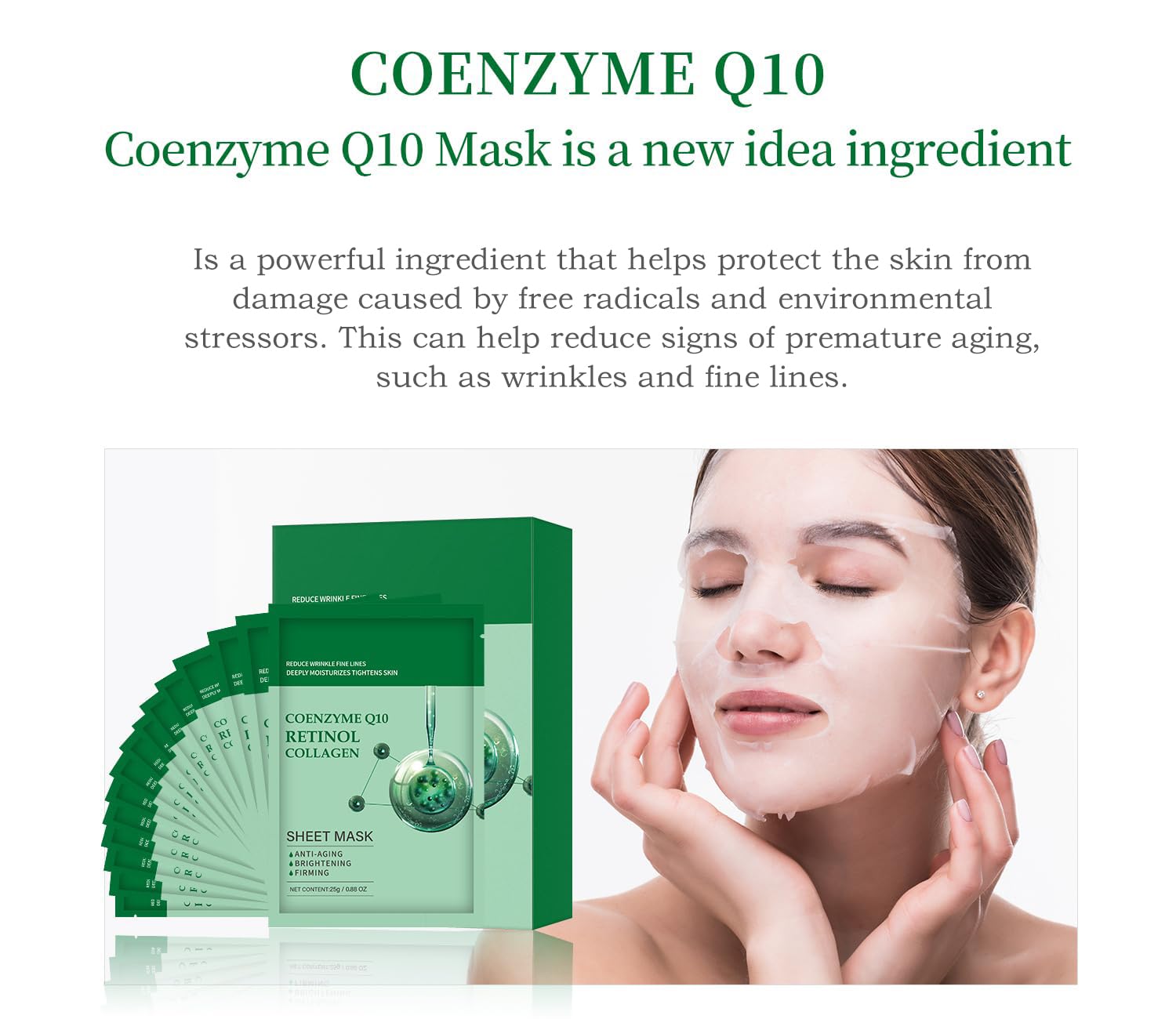 Pack of 10 Collagen Face Mask, Face Masks Skincare with Coenzyme - IREV
