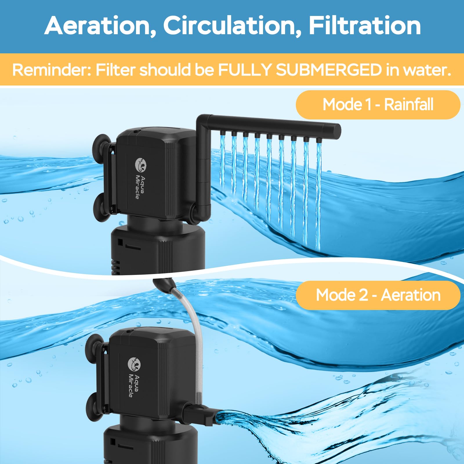 AquaMiracle Fish Tank Filter with Timer & Filter Sponge, 130GPH U - AquaMiracle Official Product View 5