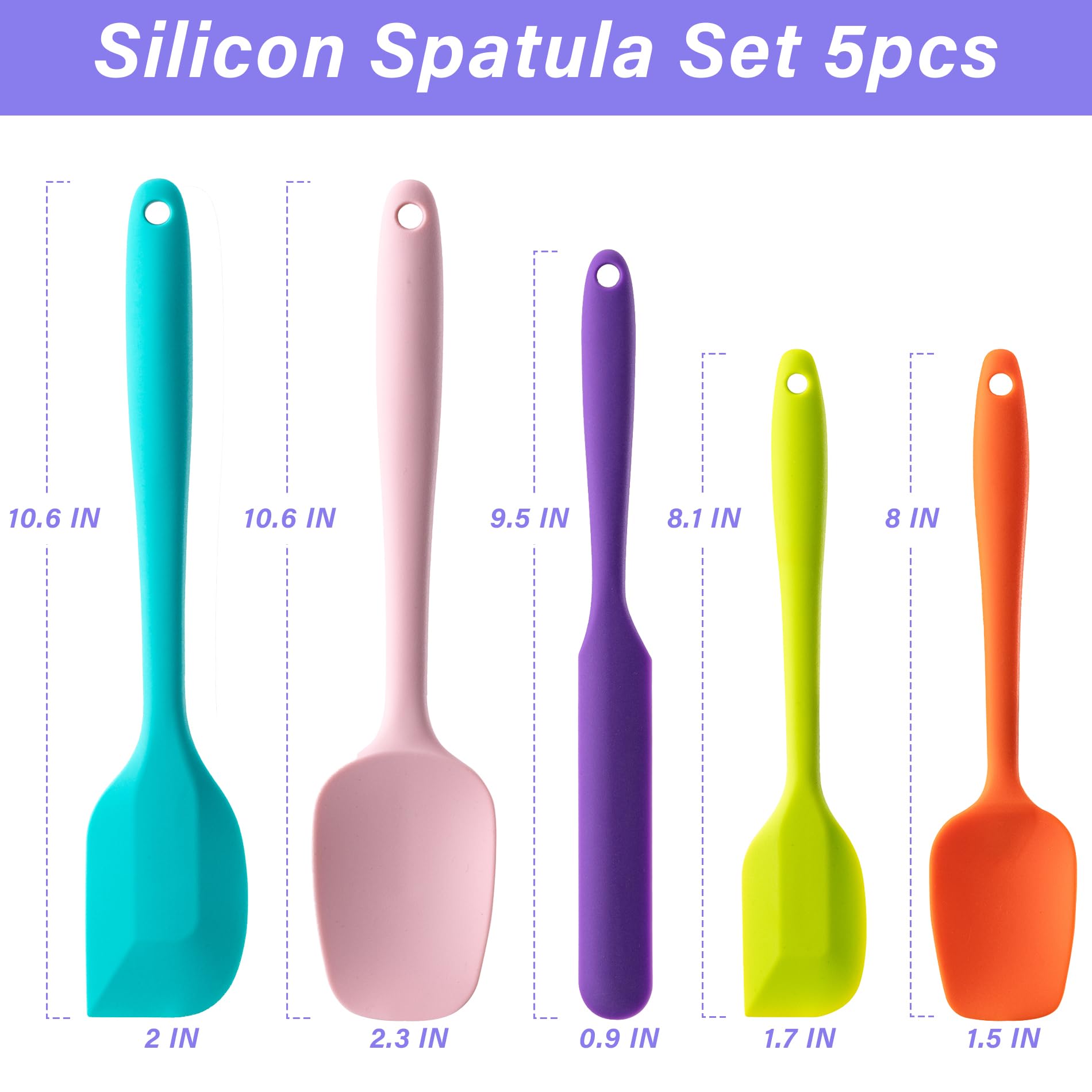 Hoewina Silicone Spatula Set,5 Piece Food Grade Rubber Spatulas,M - Hoewina Official Product View 2
