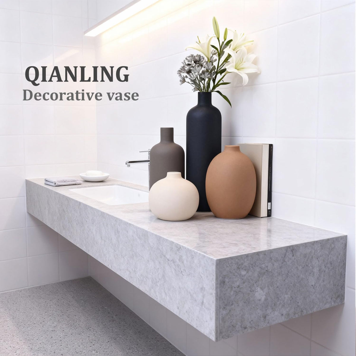 Ceramic Vase Set of 4 Modern Vases Home Decor Neutral - QIANLING Official Imagery - 6