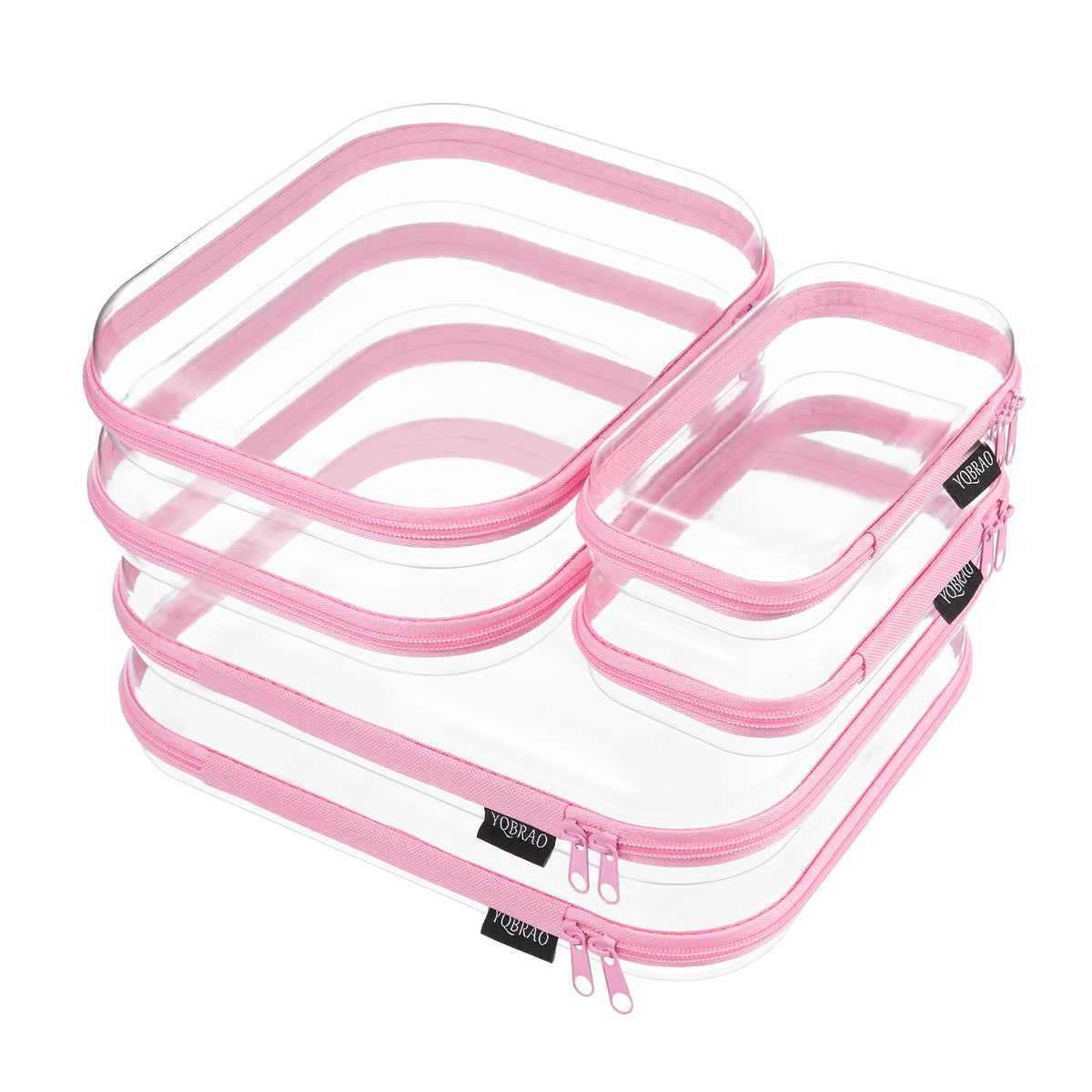 Clear Hard Shell Zipper Cases 6 Multi Size Organizers Pink - YQBRAO Official Imagery - 2