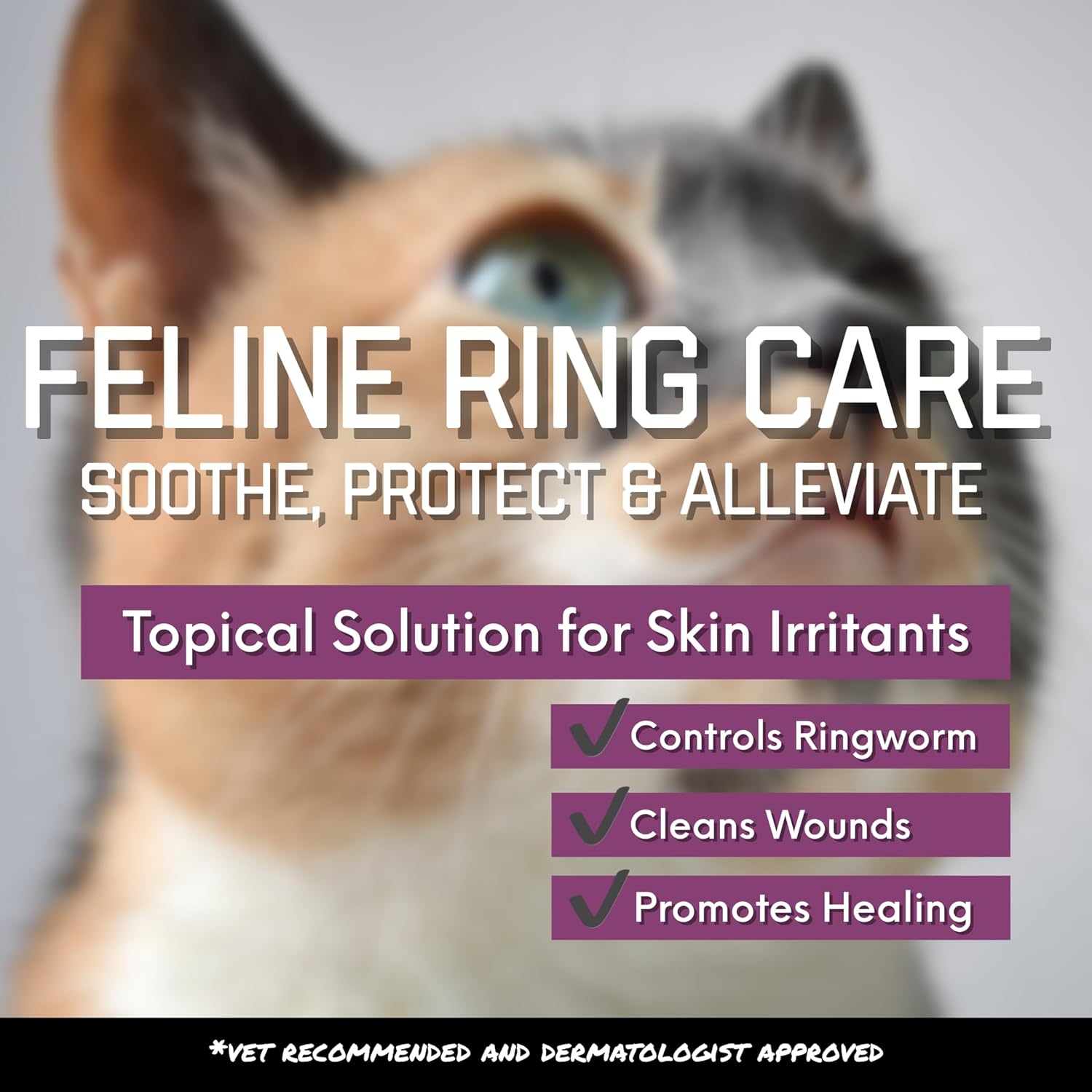 FlexTran Feline Ring Care bottle for treating cat ringworm, mange, dermatitis, and yeast infections on pets.