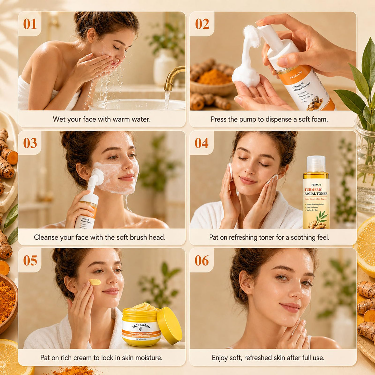 Turmeric Wash and Care 3 Pcs Set Turmeric Face Wash Toner - femani Official Product Imagery - 6