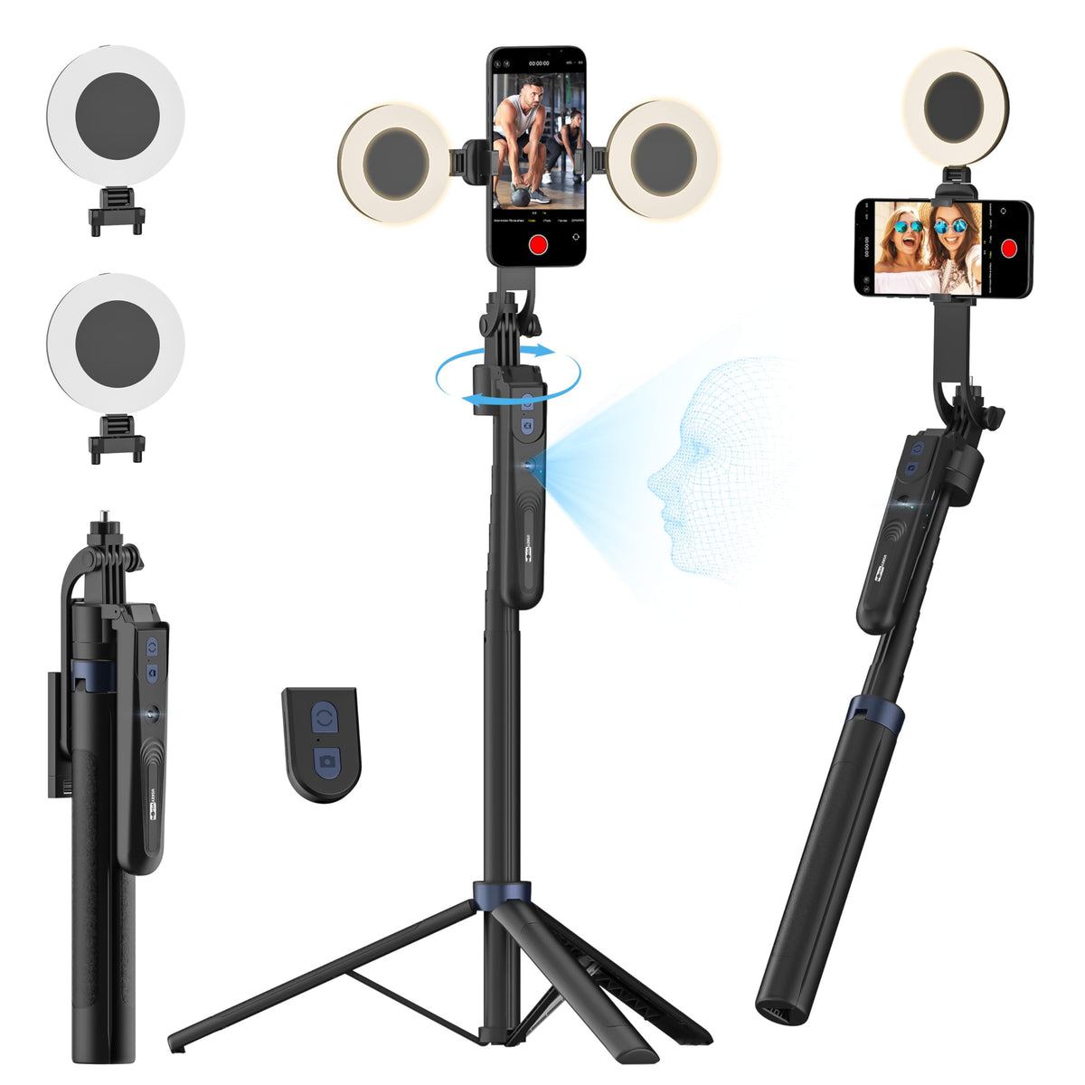 70 9 Auto Face Tracking Tripod 360 Rotation w Light - USKEYVISION Official Imagery - 1