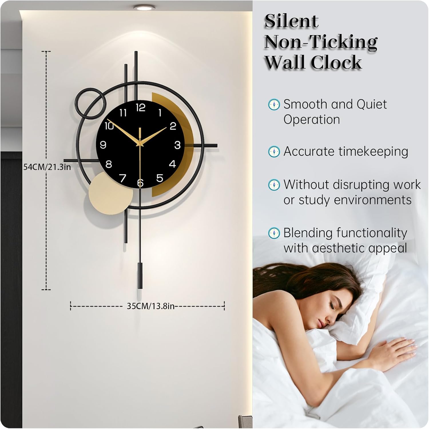YIJIDECOR decorative wall clock with pendulum, silent quartz movement, suitable for living room decor, modern design