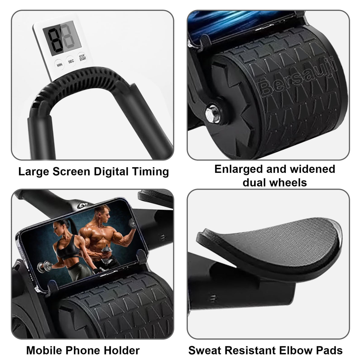 Ab Roller Wheel with Elbow Support Auto Rebound Abdominal - Bersauji Official Imagery - 4