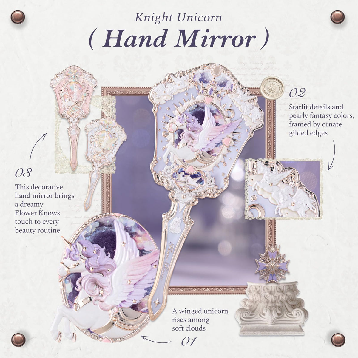 Flower Knows Knight Unicorn Hand Mirror Pink Fairy Tale - Flower Knows Official Imagery - 5
