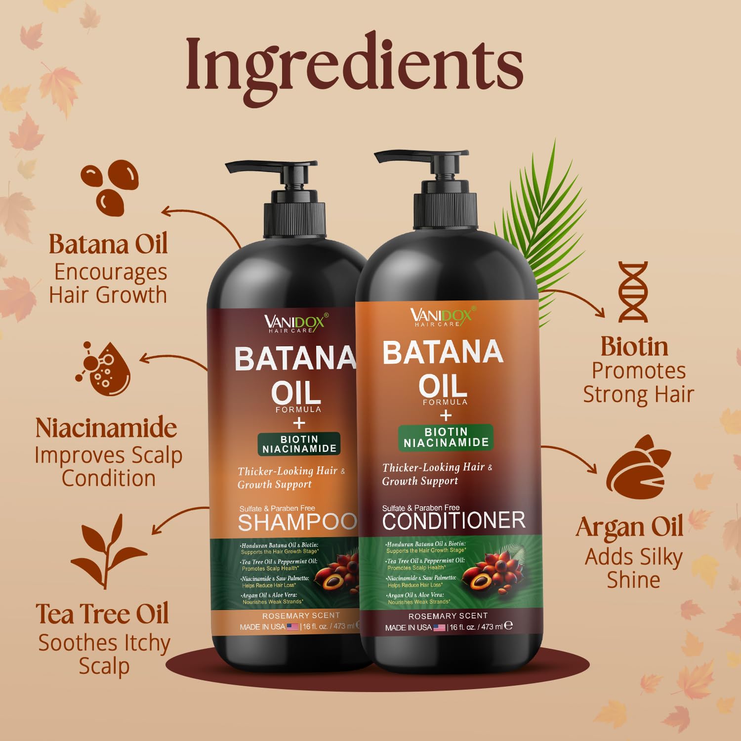 VANIDOX Batana Oil Shampoo and Conditioner Set – Biotin & Niacinamide Infused – - VANIDOX Official Product View 5