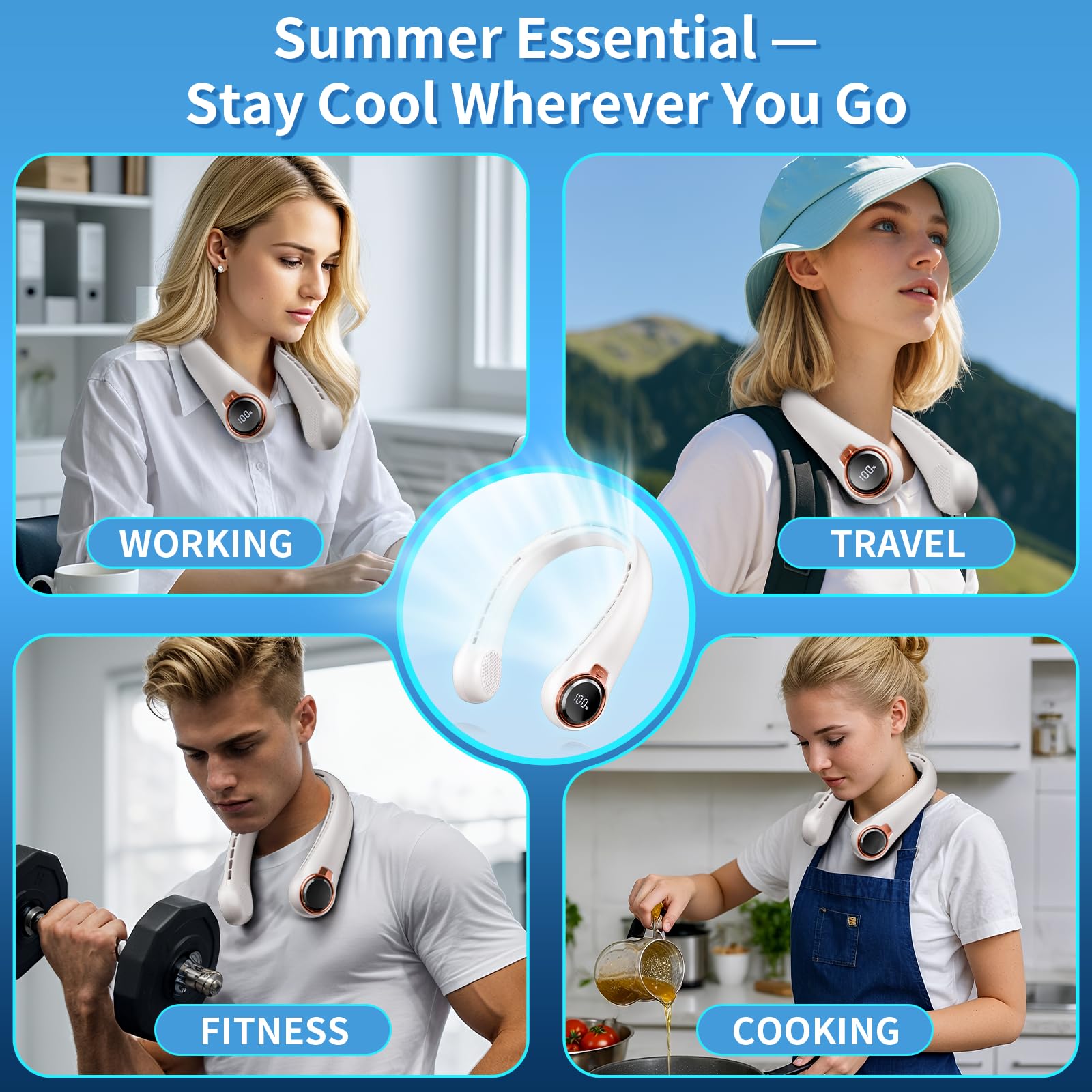 BNBZ Portable Neck Fan, 6000mAh Rechargeable Fan Blows Cold Air with L - View 7
