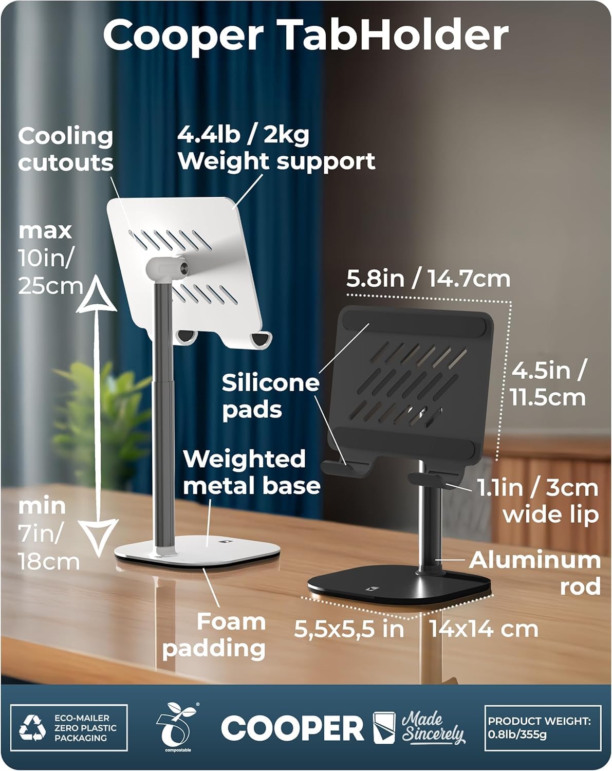 COOPER TabHolder Tablet Holder, iPad Stand for Desk, Portable Mon by COOPER - Angle View 8