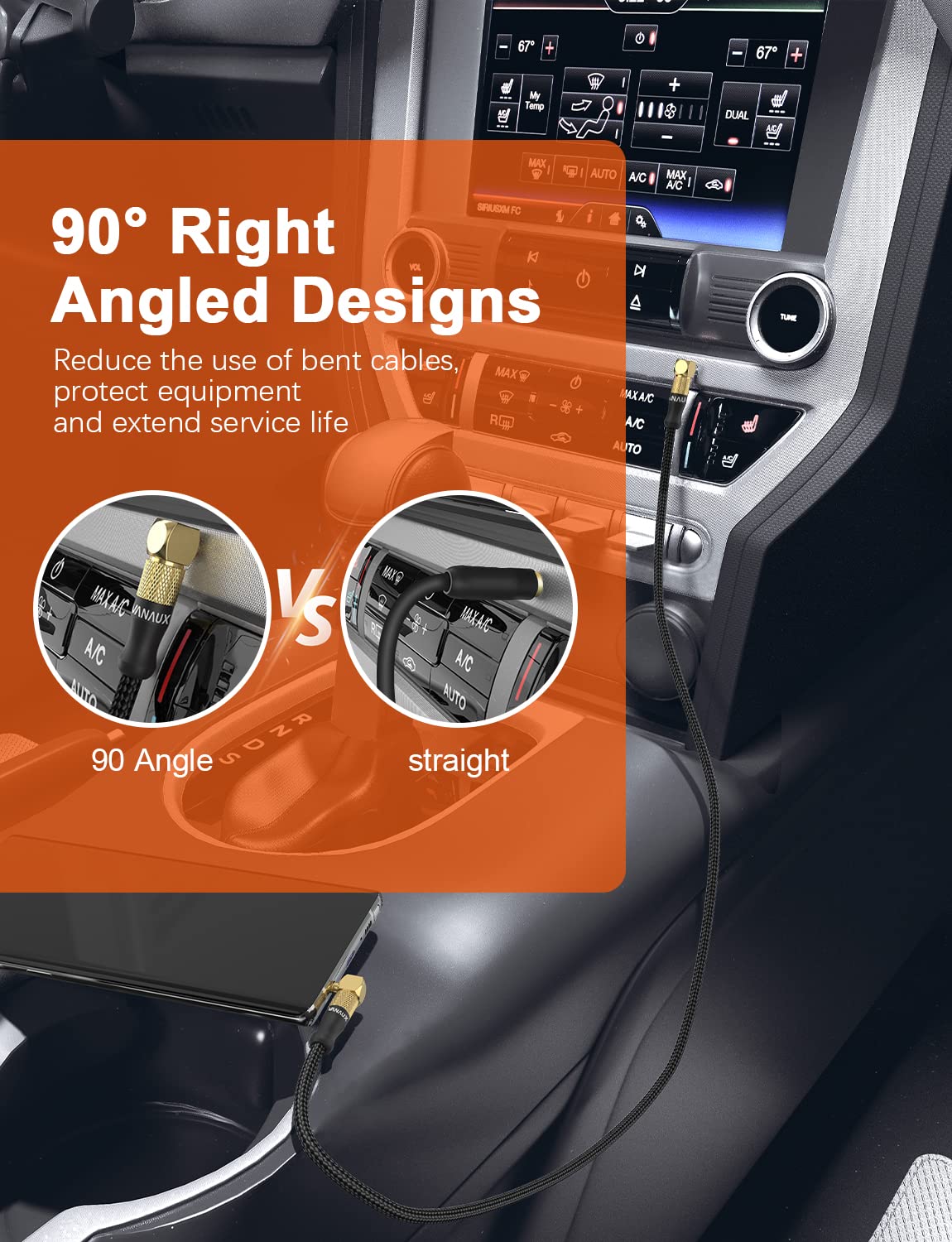 VANAUX 90 Degree Right Angle Aux Cable Male to Male 3.5mm Audio C by VANAUX - Angle View 5