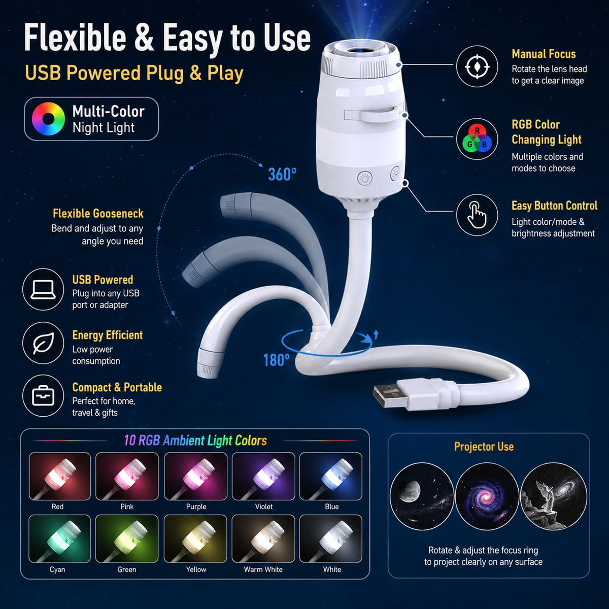 Galaxy Star Night Light Projector 2 in 1 USB Multicolor LED - B DyBoHF Official Imagery - 3