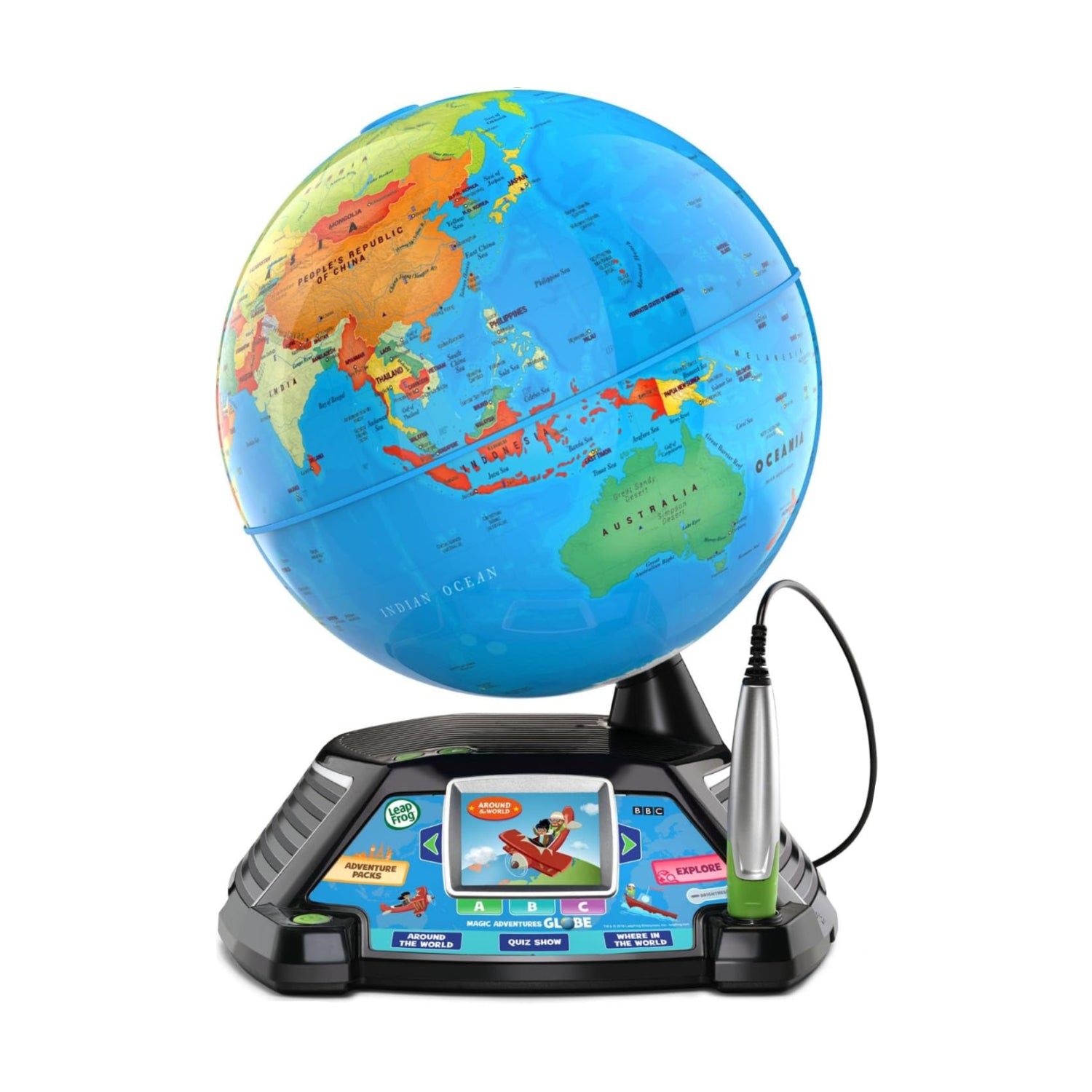 LeapFrog Magic Adventures Globe in frustration-free packaging, featuring colorful interactive world map for educational play.