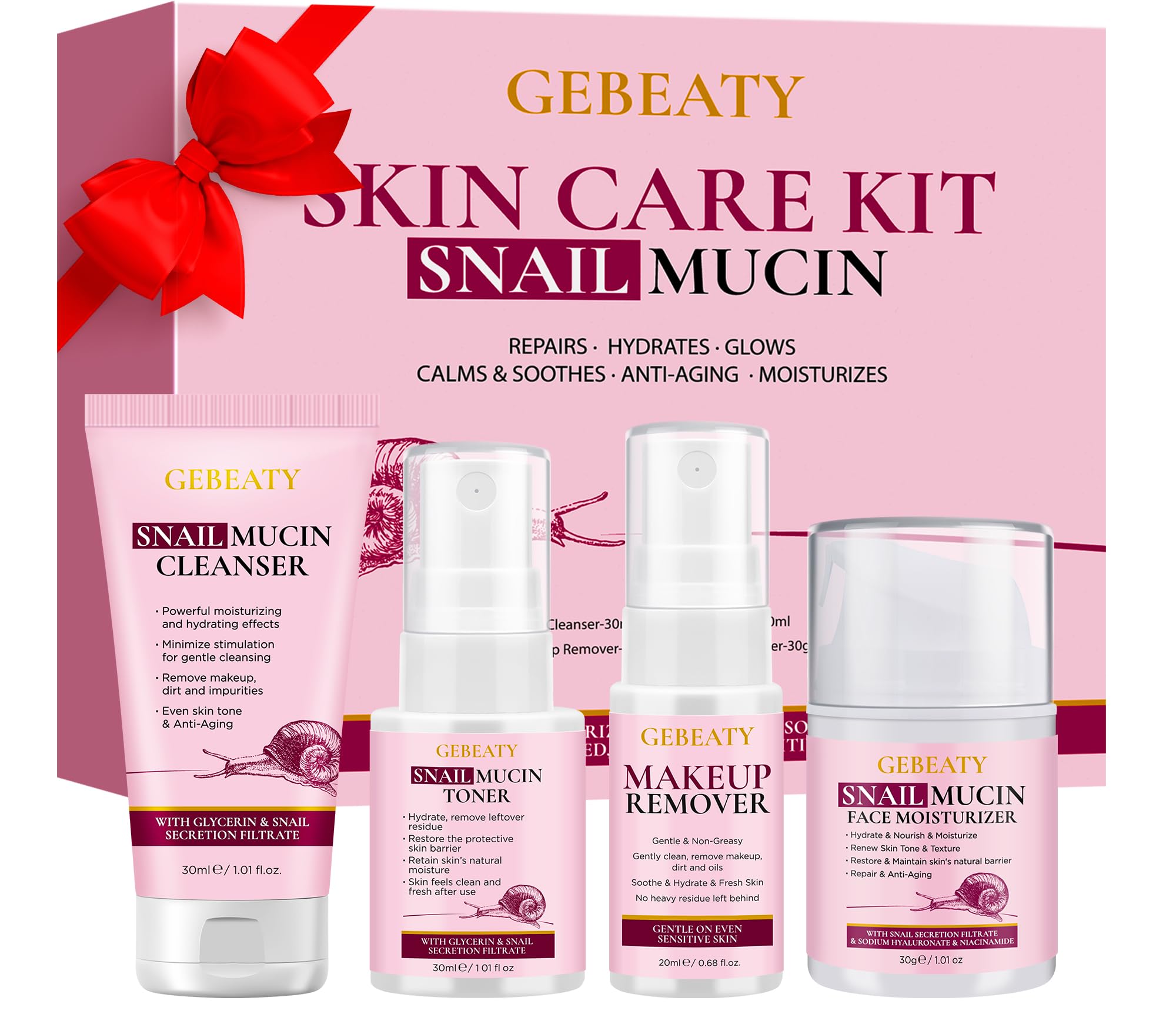 Skin Care Set, 7-Piece Hydrating &amp; Repairing Snail Mucin - GEBEATY