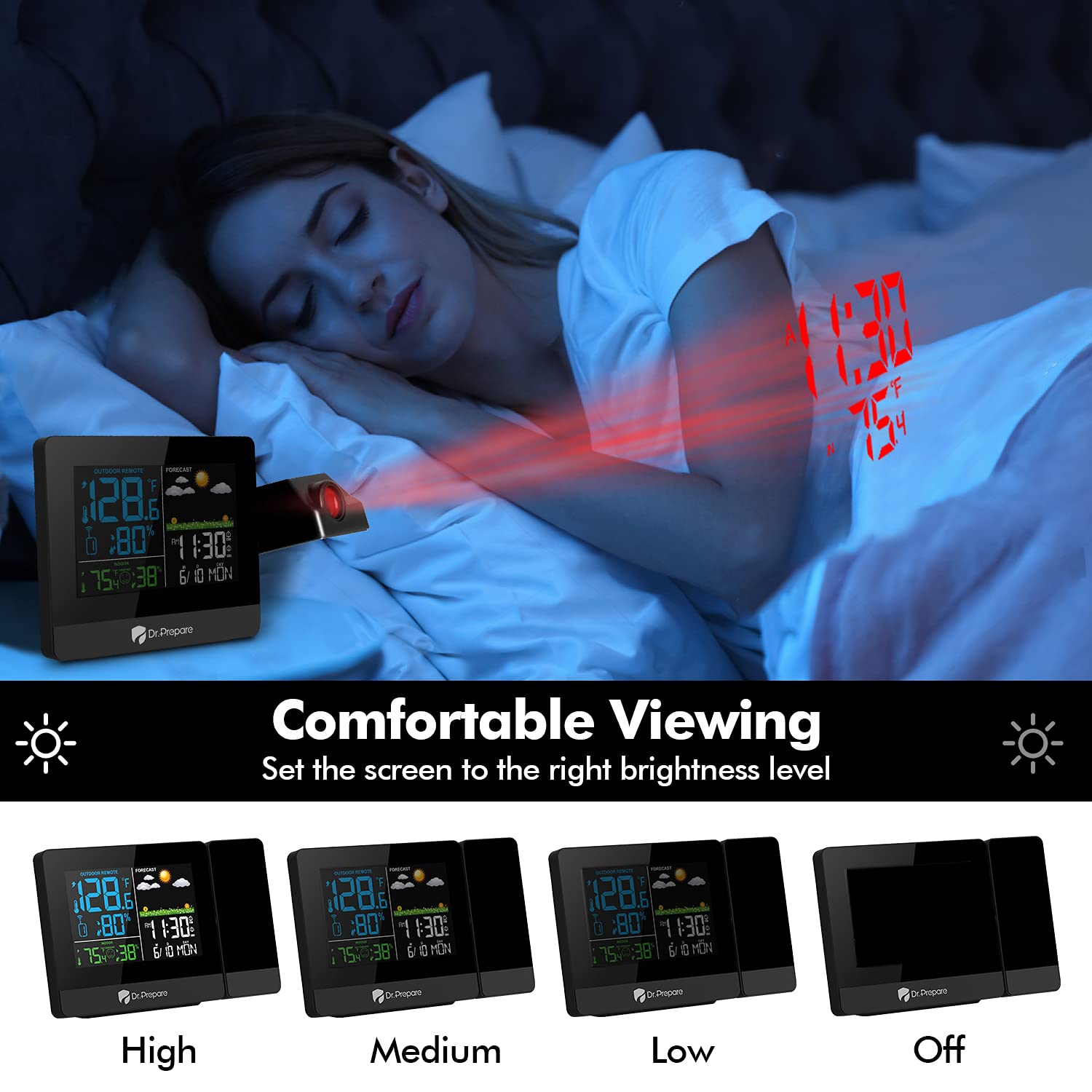 DR.PREPARE Projection Alarm Clock, Digital Clock Projector on Ceiling - View 4