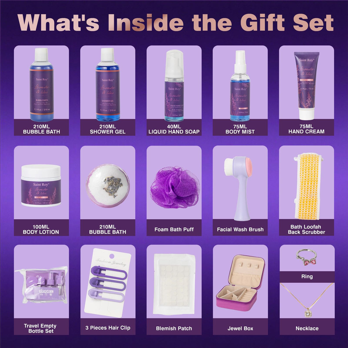 25Pcs Lavender Bath and Body Gift Basket Hydrating Skin Care - Saint Roy Official Imagery - 3