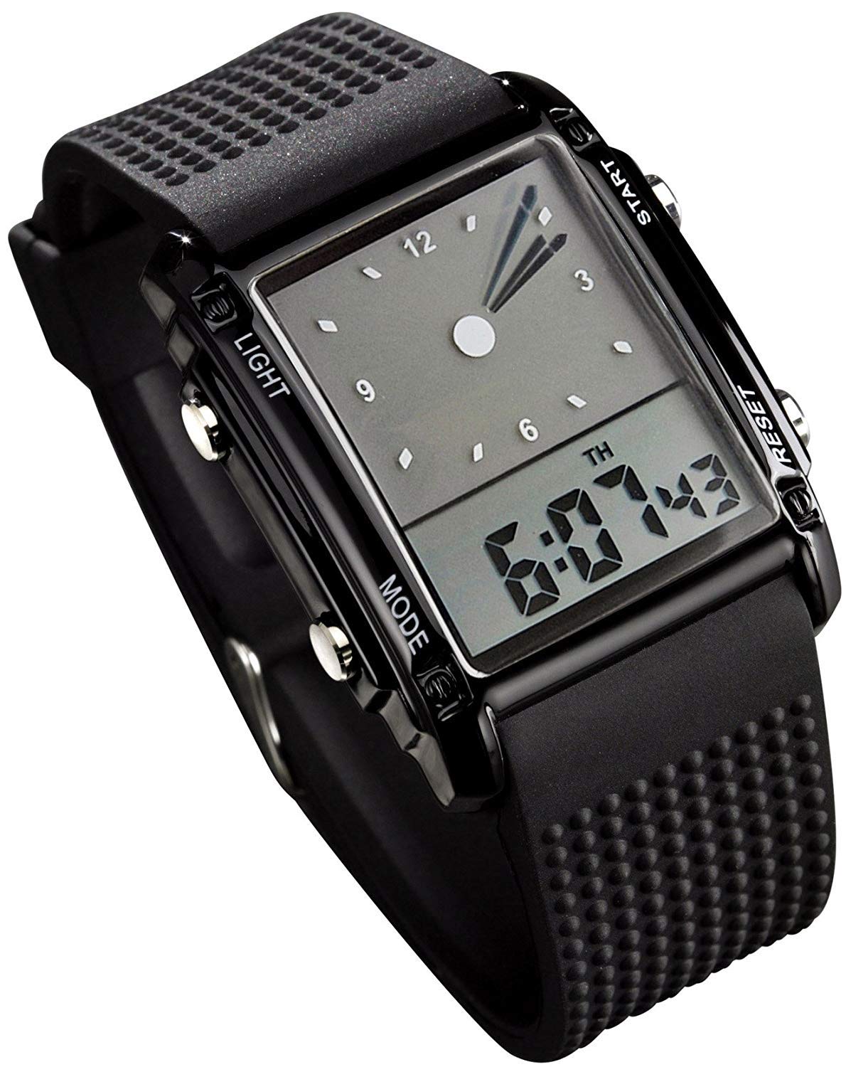 FANMIS Men's Rectangle Analog Digital Sports Watch 50M LED - Product Imagery