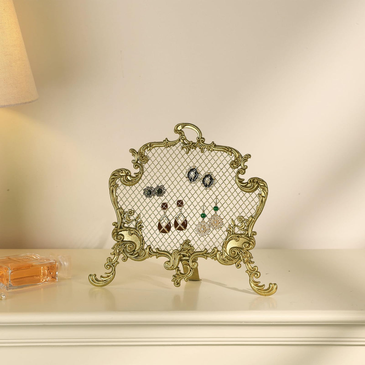NIKKY HOME Vintage Gold Earring Holder Stand Baroque Mesh - NIKKY HOME Official Imagery - 1