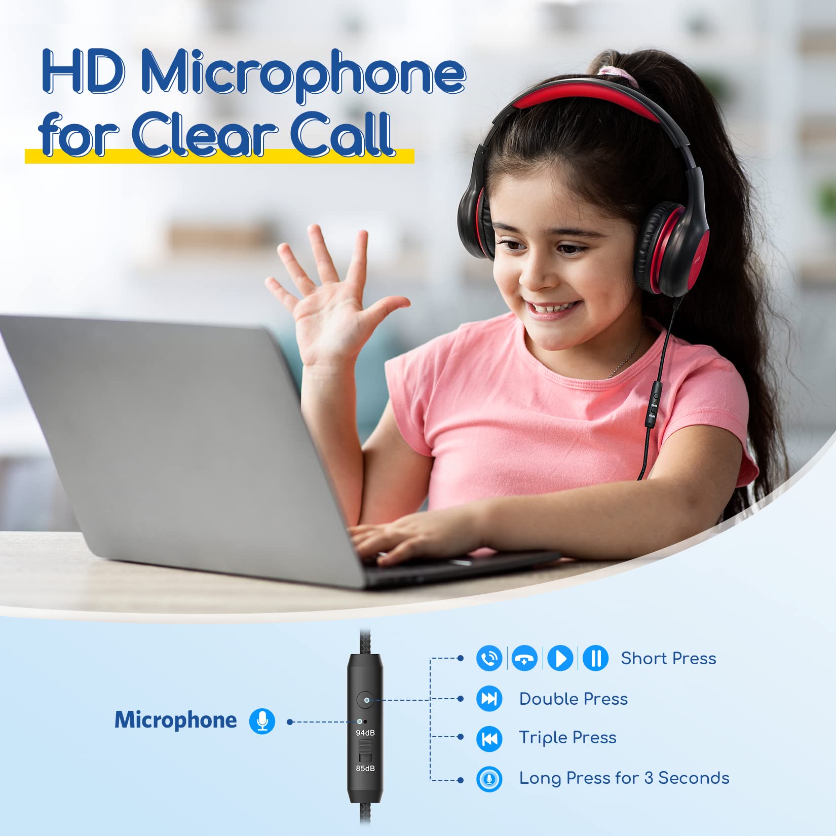 EarFun K1 Kids Headphones Wired with Mic, Volume Limit Headphones - EarFun Official Product View 2
