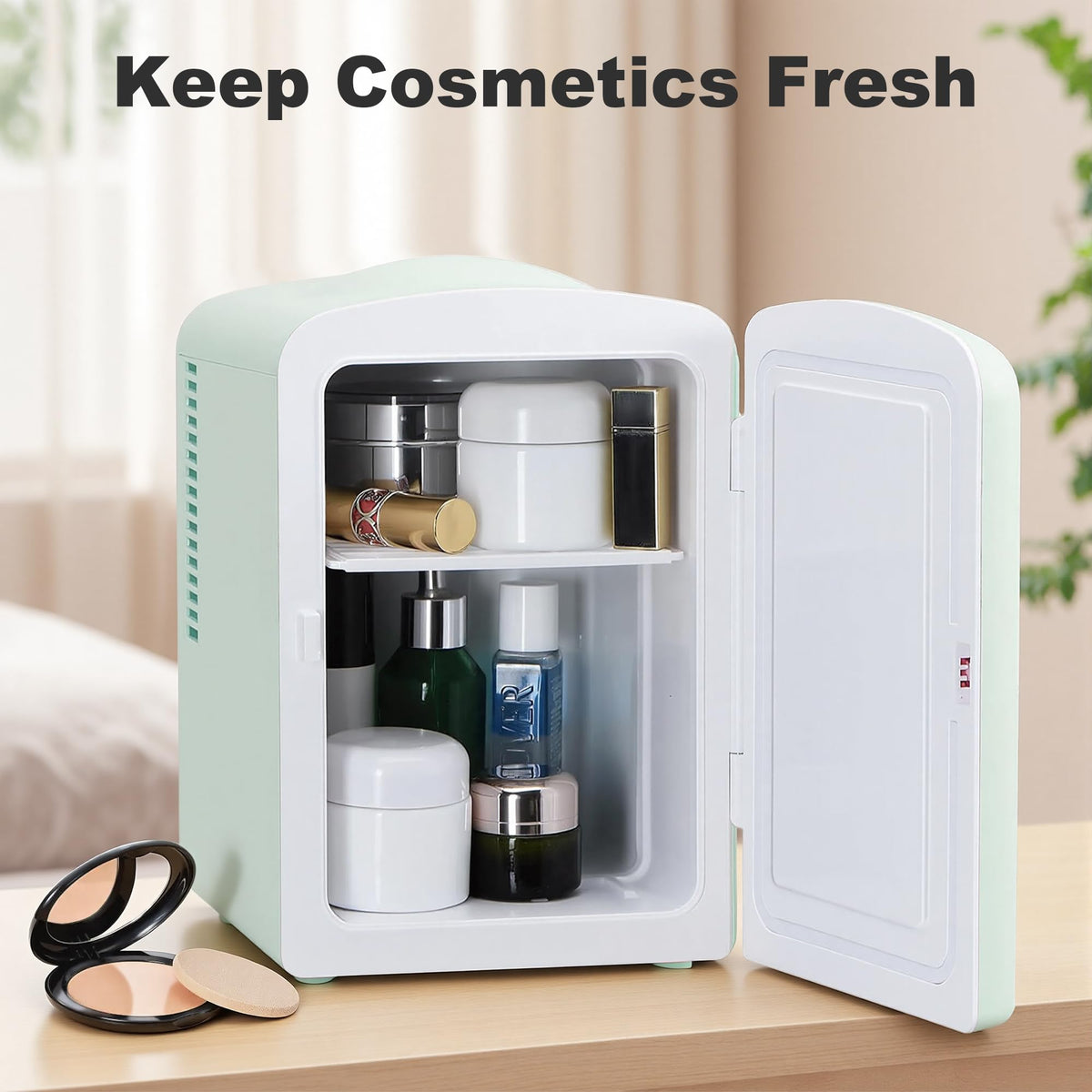 Mini Fridge 4 Liter 6 Cans Makeup Fridge with Retro Wavy - Iceblue Official Imagery - 6