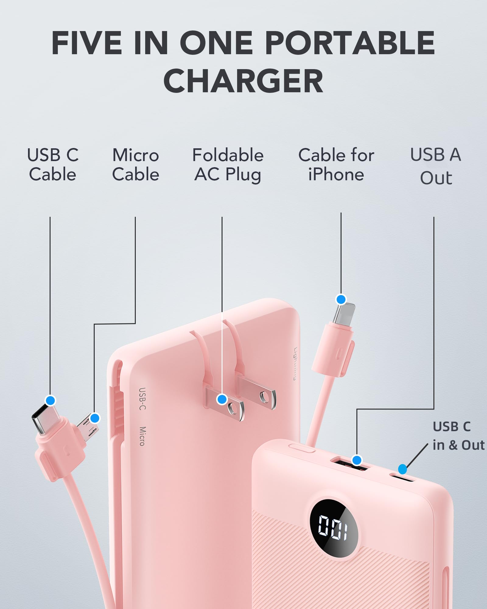 VRURC Portable Charger Power Bank Built in Cables and AC - VRURC Official Imagery - 3