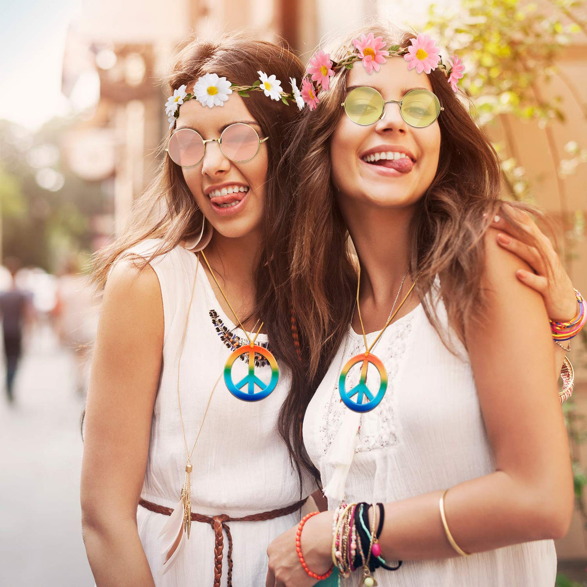 Frienda 24 Pcs Hippie Costume Accessories Set Boho Peace - Frienda Official Imagery - 6