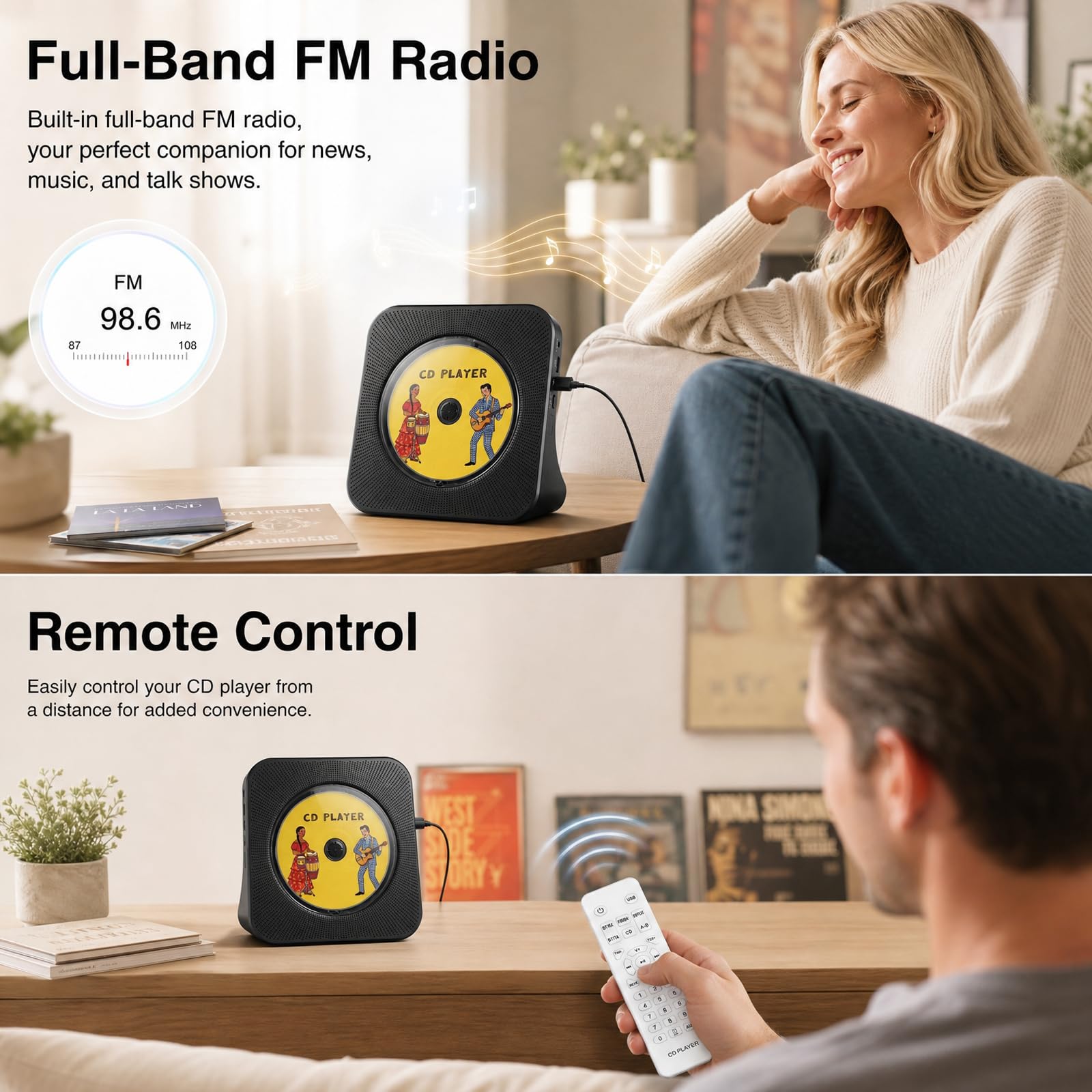 Gueray Bluetooth Desktop CD Player for Home – Black
