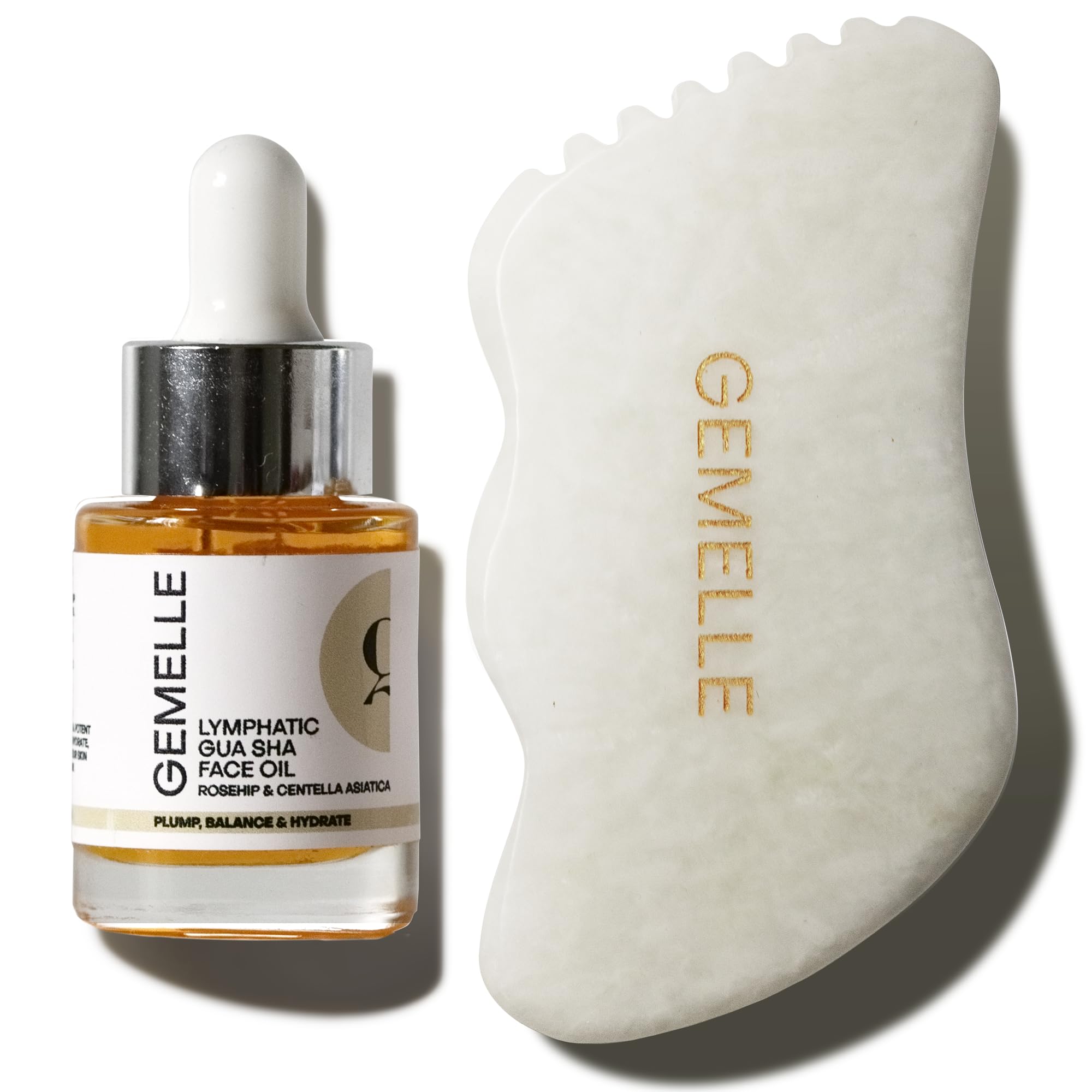 Lymphatic Gua Sha Face Oil with Jade Gua Sha Stone Set - GEMELLE