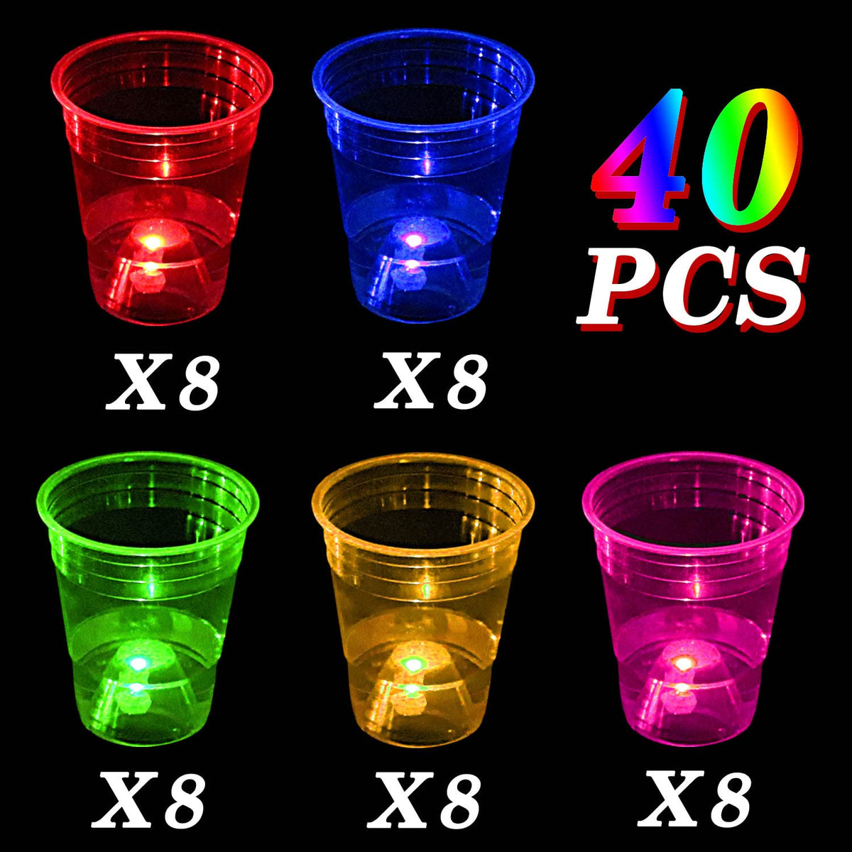 40 Pcs Glowing Party Cups 16oz for Indoor Outdoor Light Up - LLKMDSS Official Imagery - 4