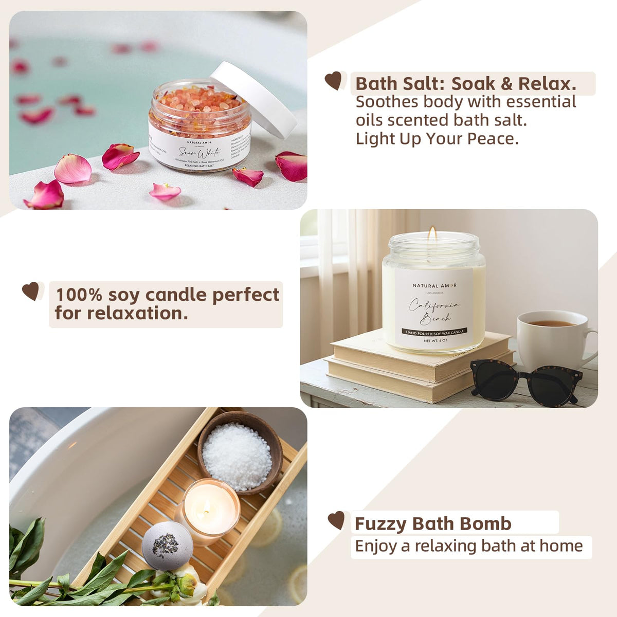 Natural Amor Spa Gift Set for Women 6 Piece Self Care Gift - NATURAL AMOR LOS ANGELES Official Imagery - 6