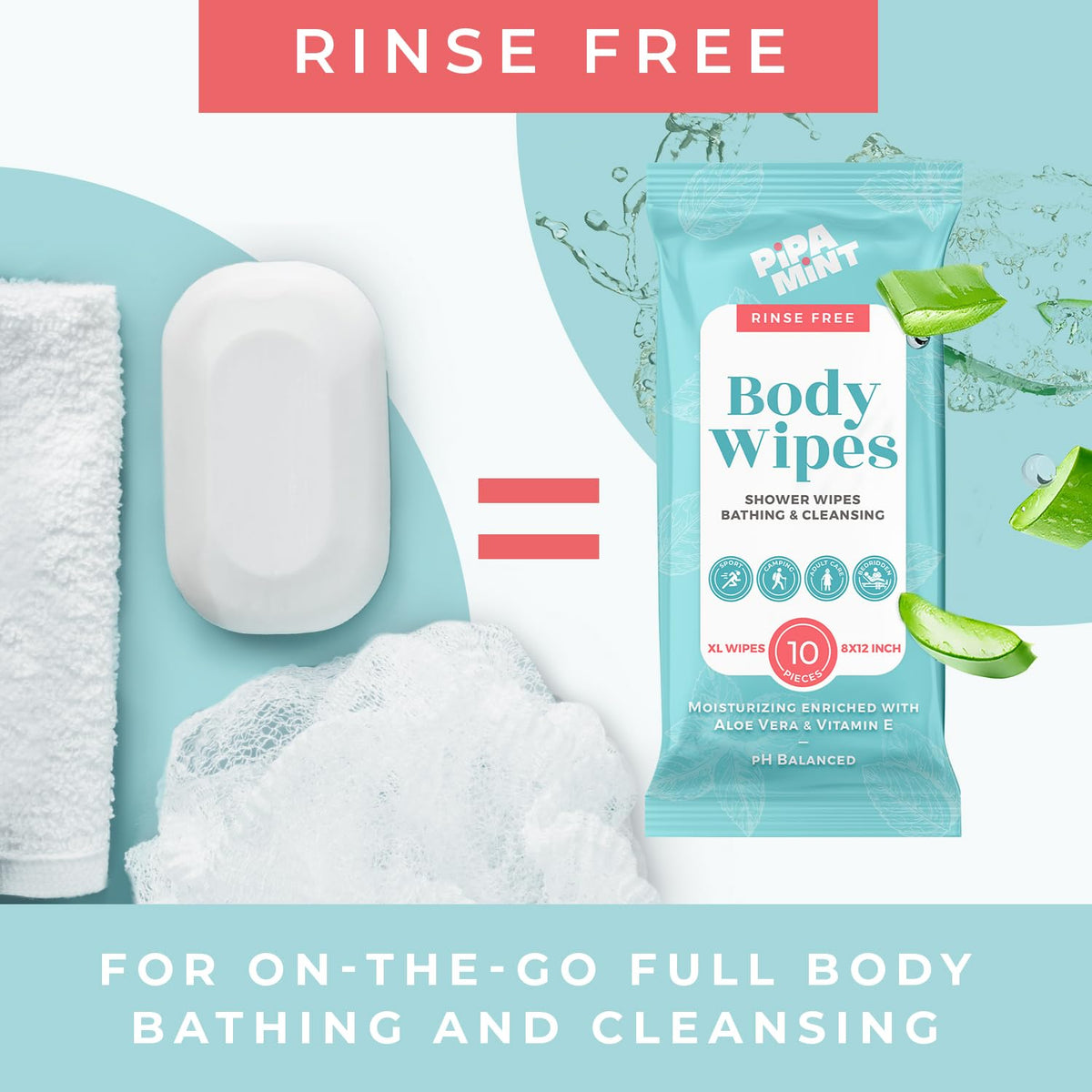 Body Wipes XL Shower Wipes Body Wipe for Adults Bathing - PIPA MINT Official Imagery - 3